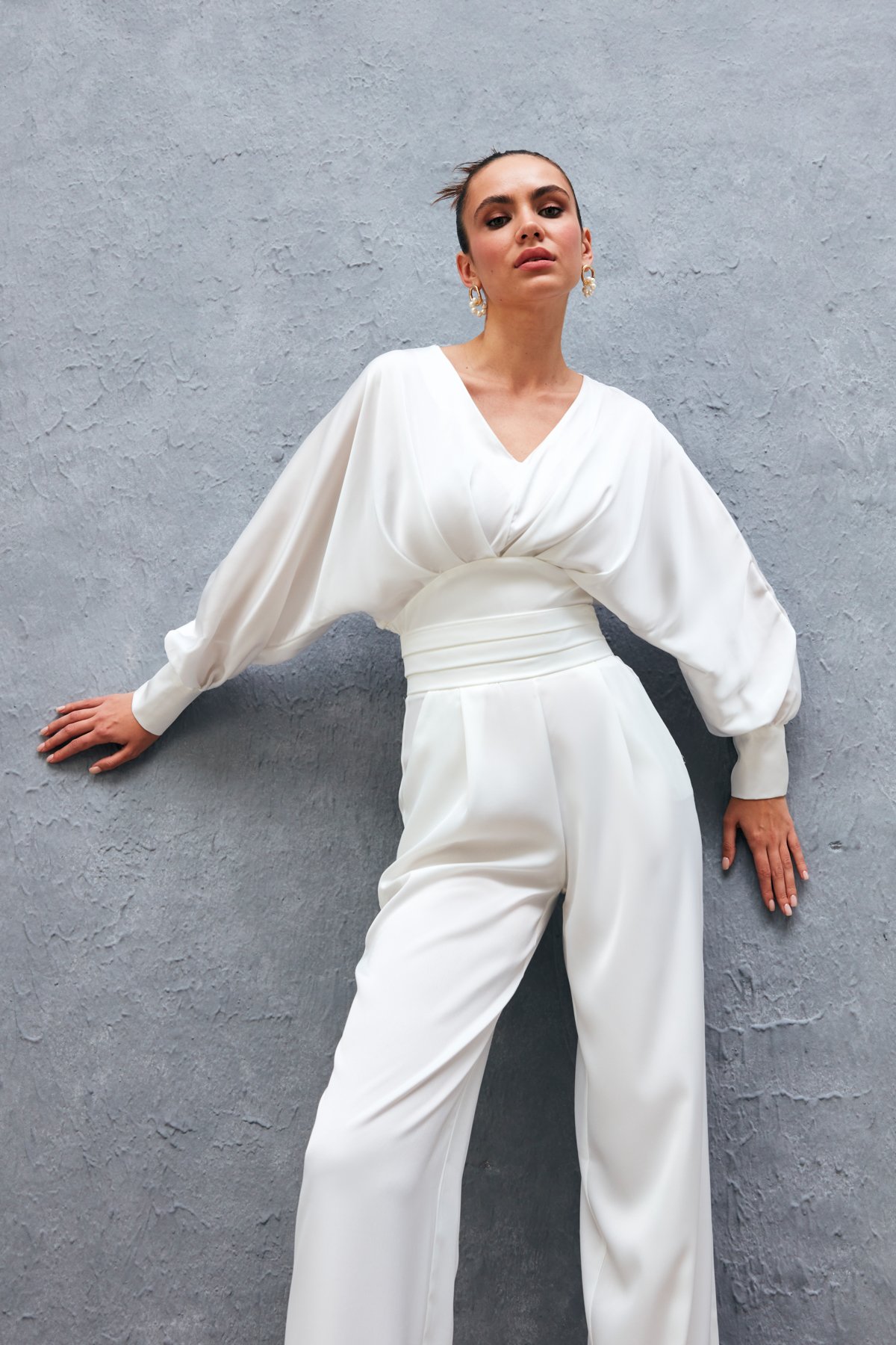 Geniş Kol Saten Bluz - EKRU