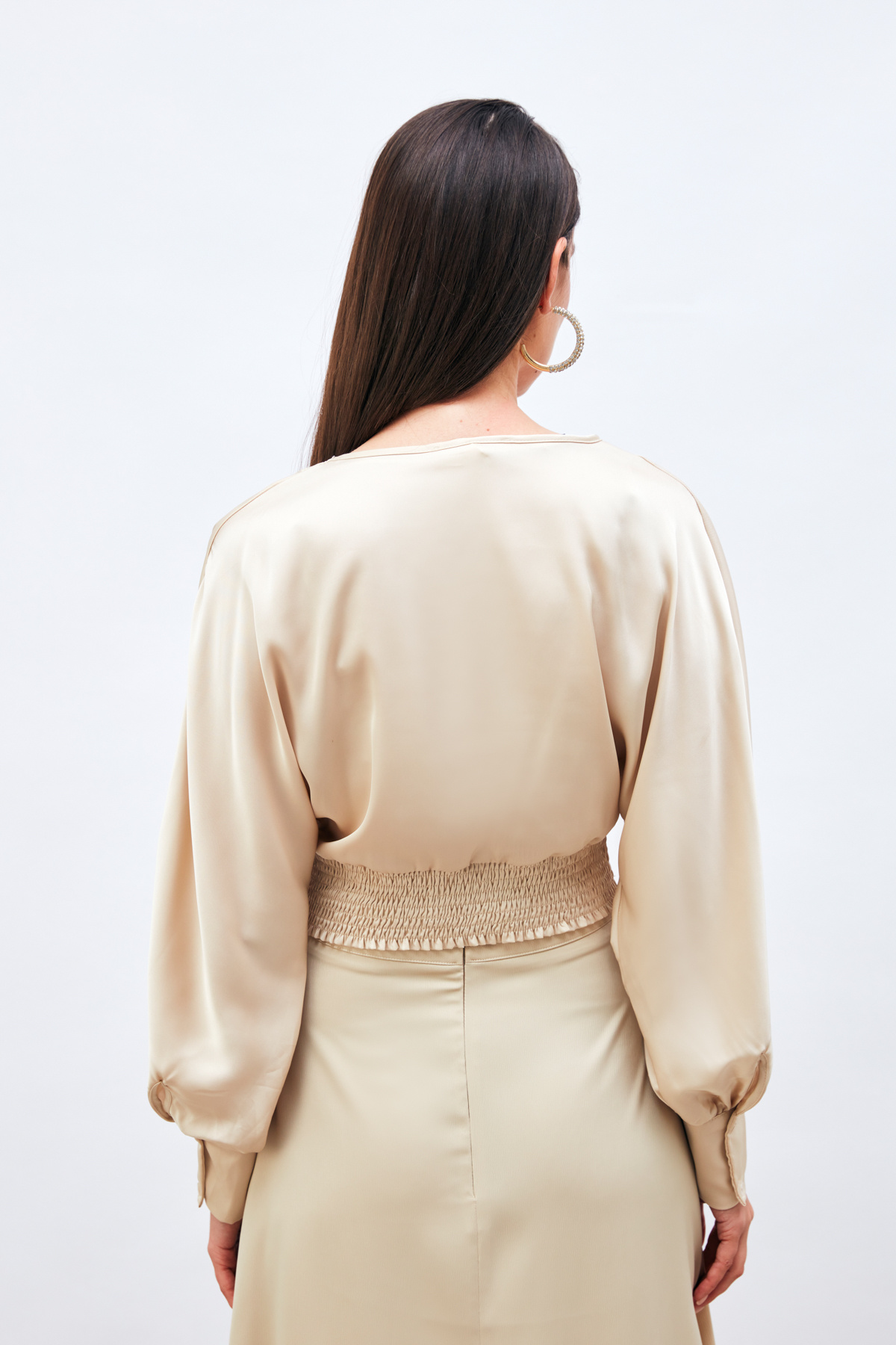 Geniş Kol Saten Bluz - TAŞ