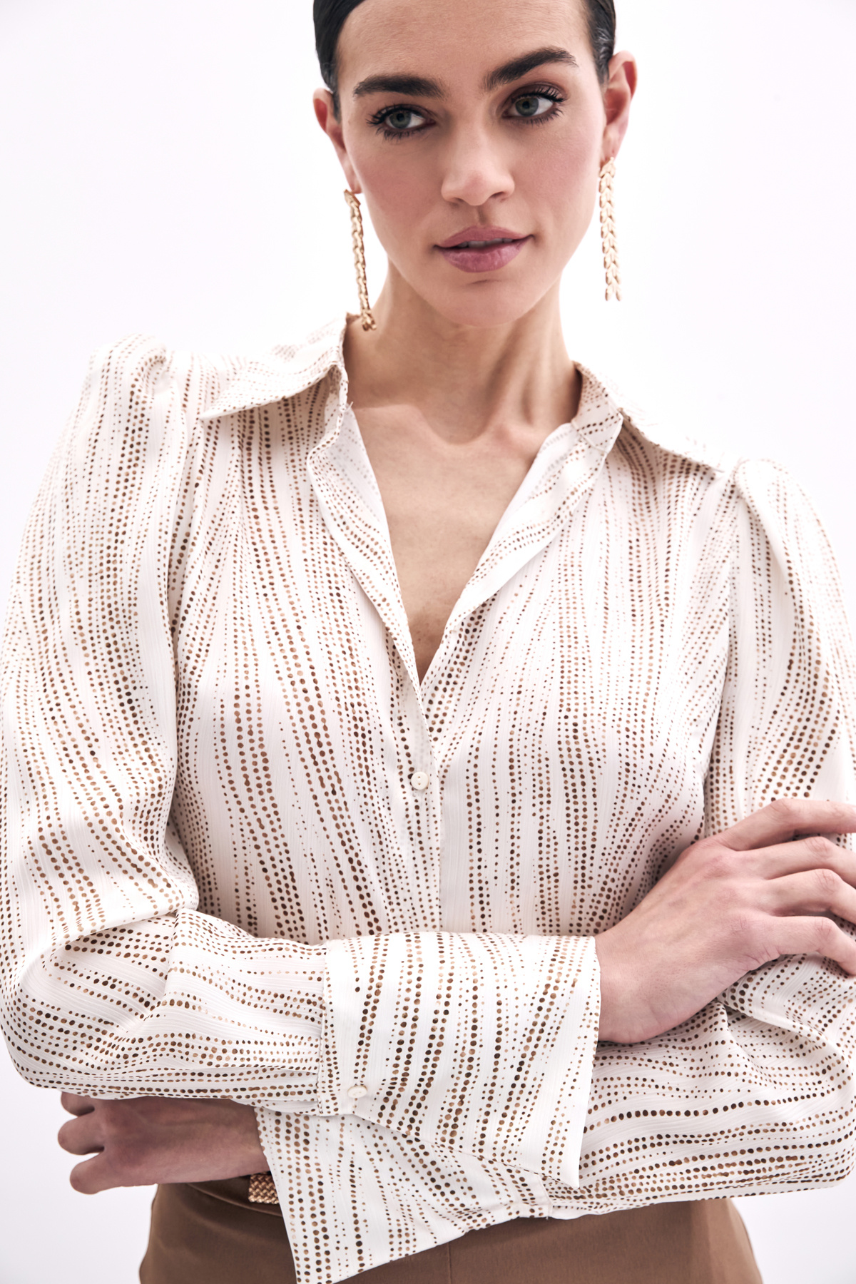 Geniş Manşetli Gömlek - Ekru-Camel