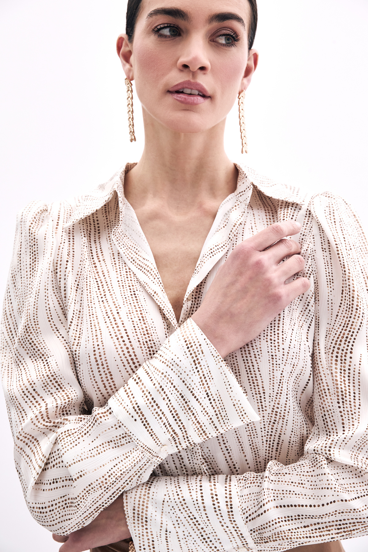 Geniş Manşetli Gömlek - Ekru-Camel