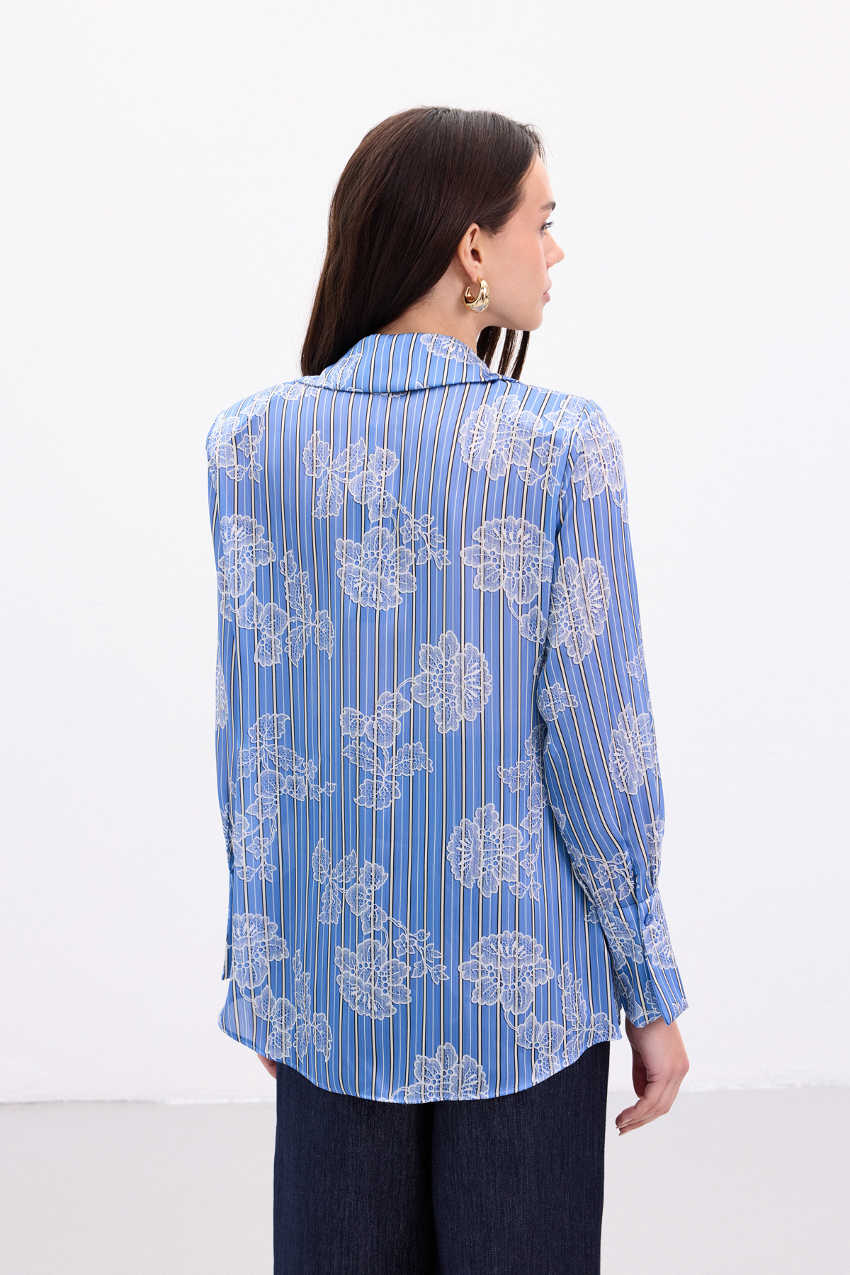 Geniş Manşetli Gömlek - Mavi