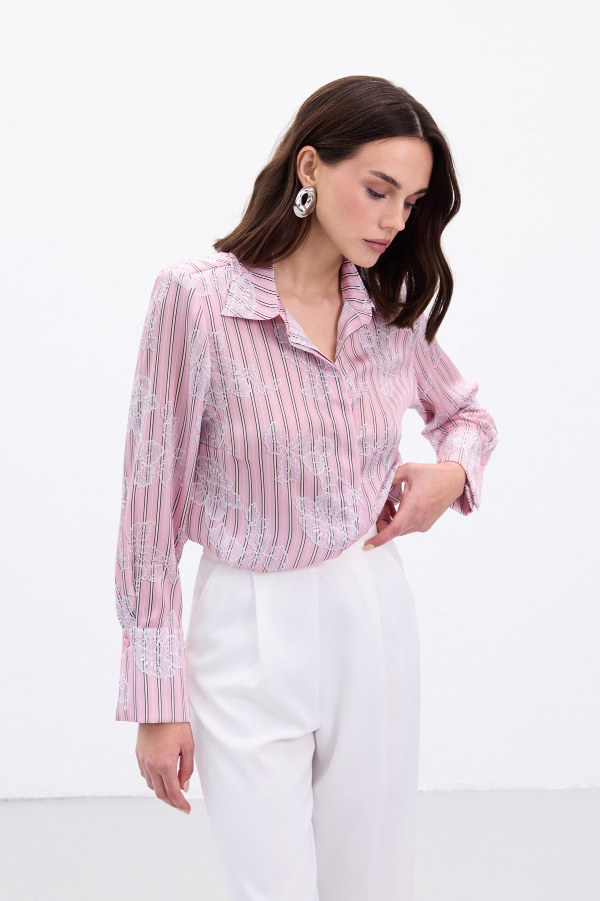 Geniş Manşetli Gömlek - Pembe