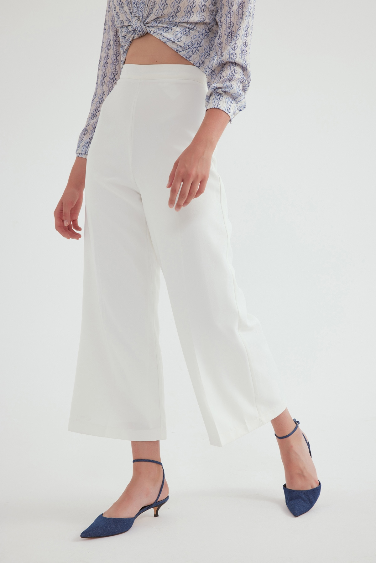 Geniş paça krep pantolon - EKRU