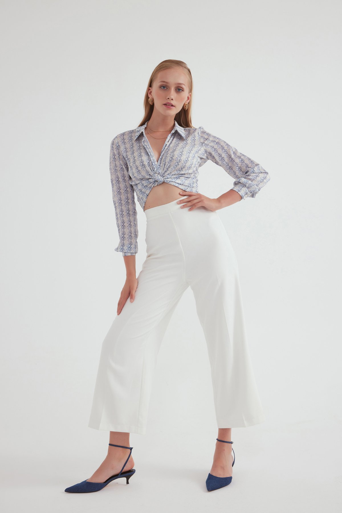 Geniş paça krep pantolon - EKRU