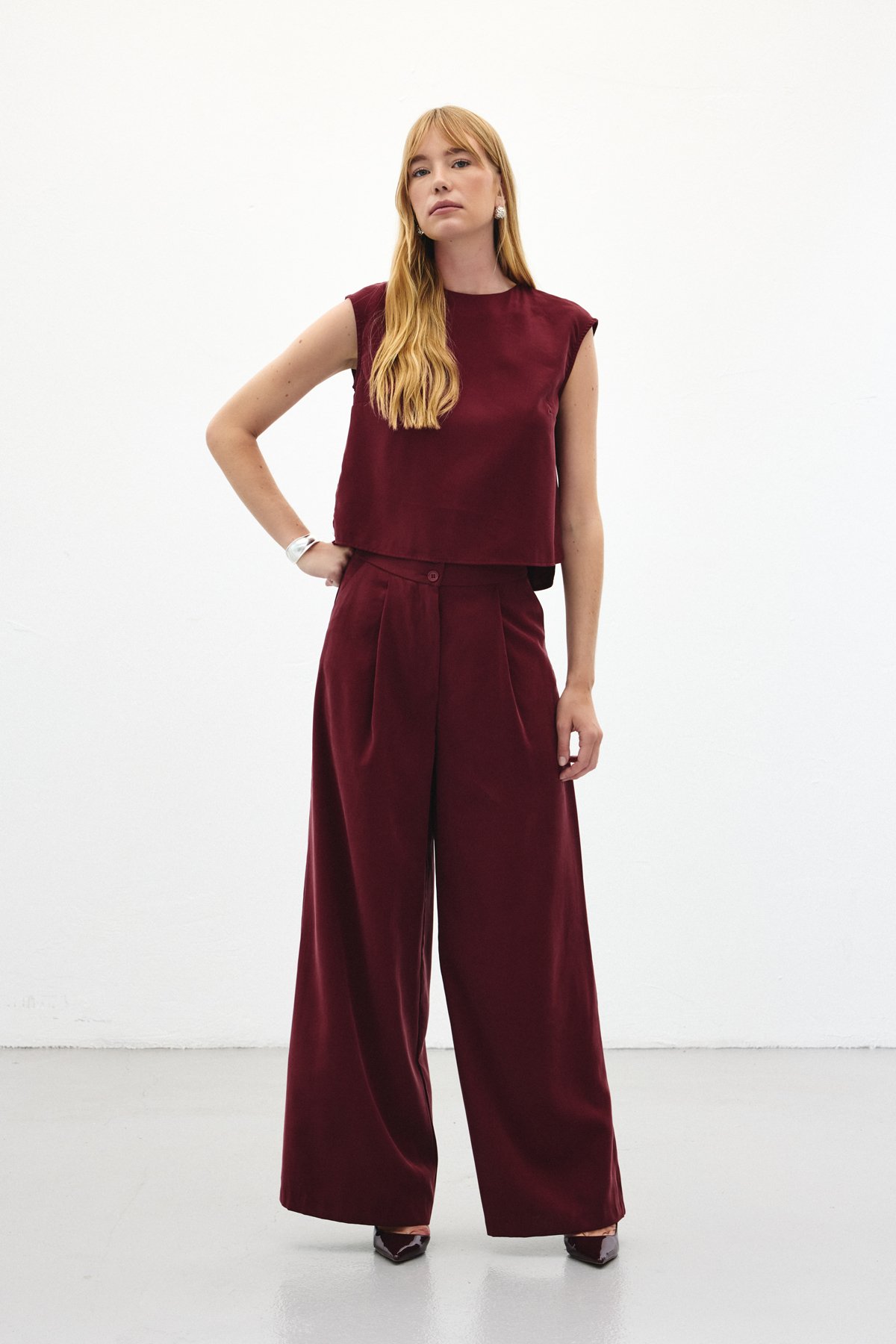 Geniş Paça Pantolon - Bordo