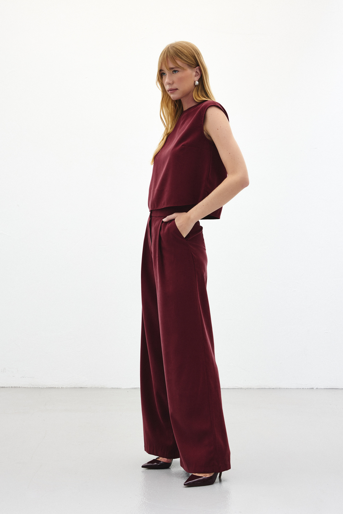 Geniş Paça Pantolon - Bordo