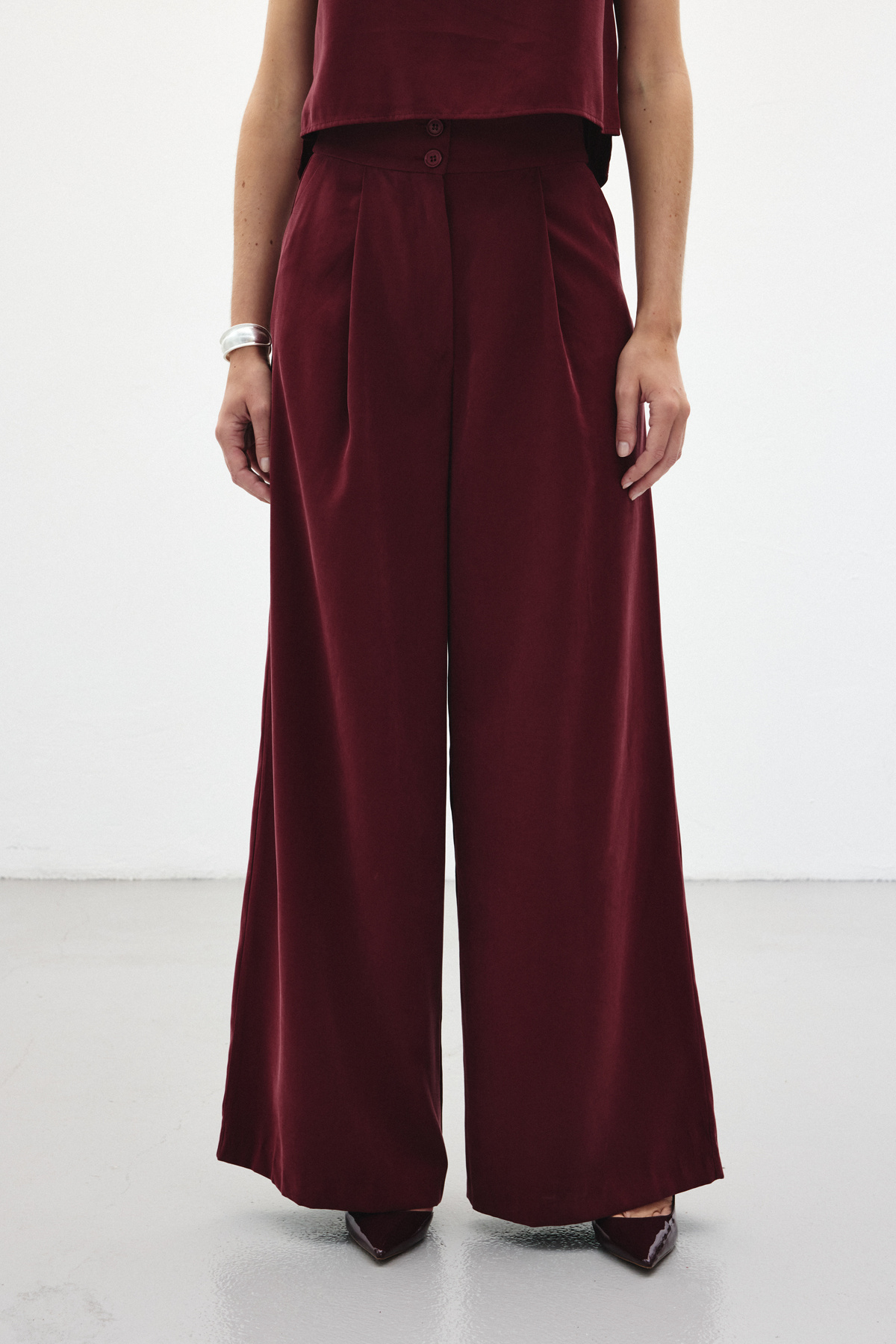 Geniş Paça Pantolon - Bordo