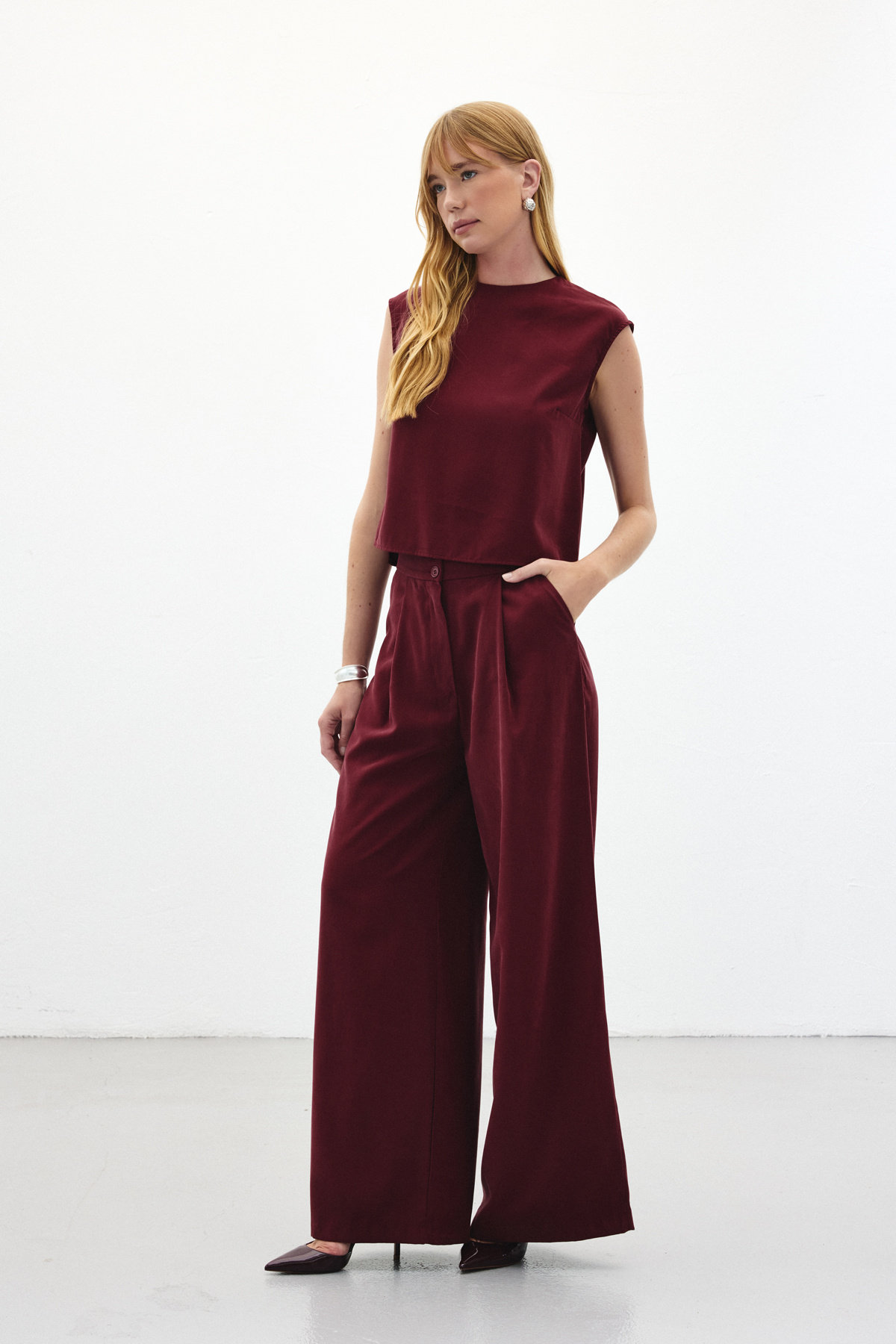 Geniş Paça Pantolon - Bordo