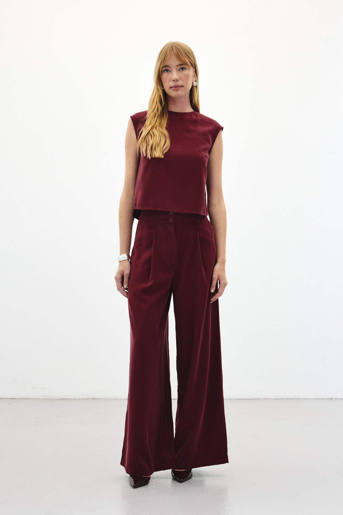 Geniş Paça Pantolon - Bordo