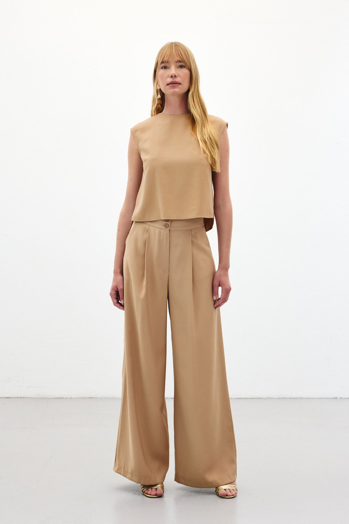 Geniş Paça Pantolon - Camel