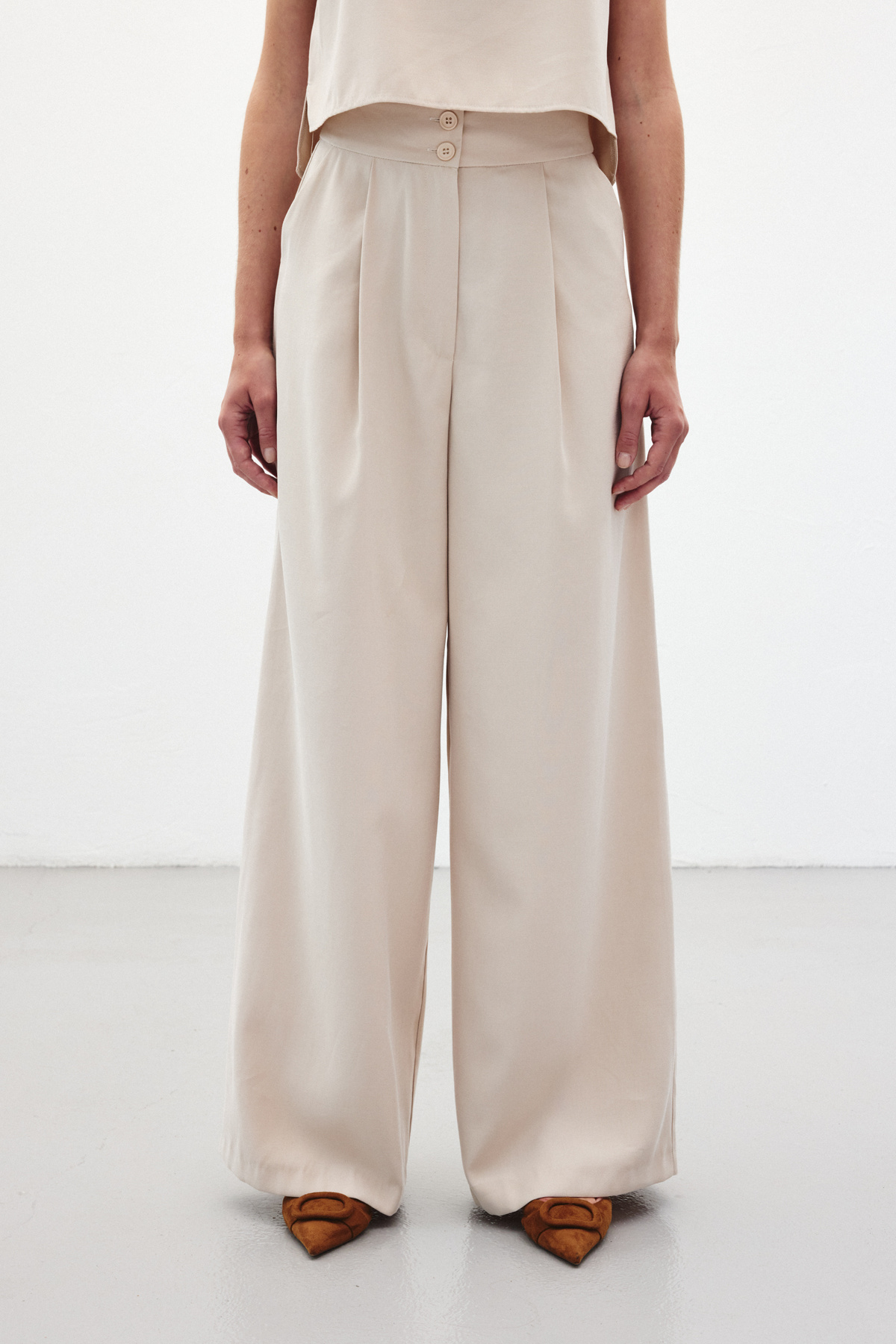 Geniş Paça Pantolon - Taş