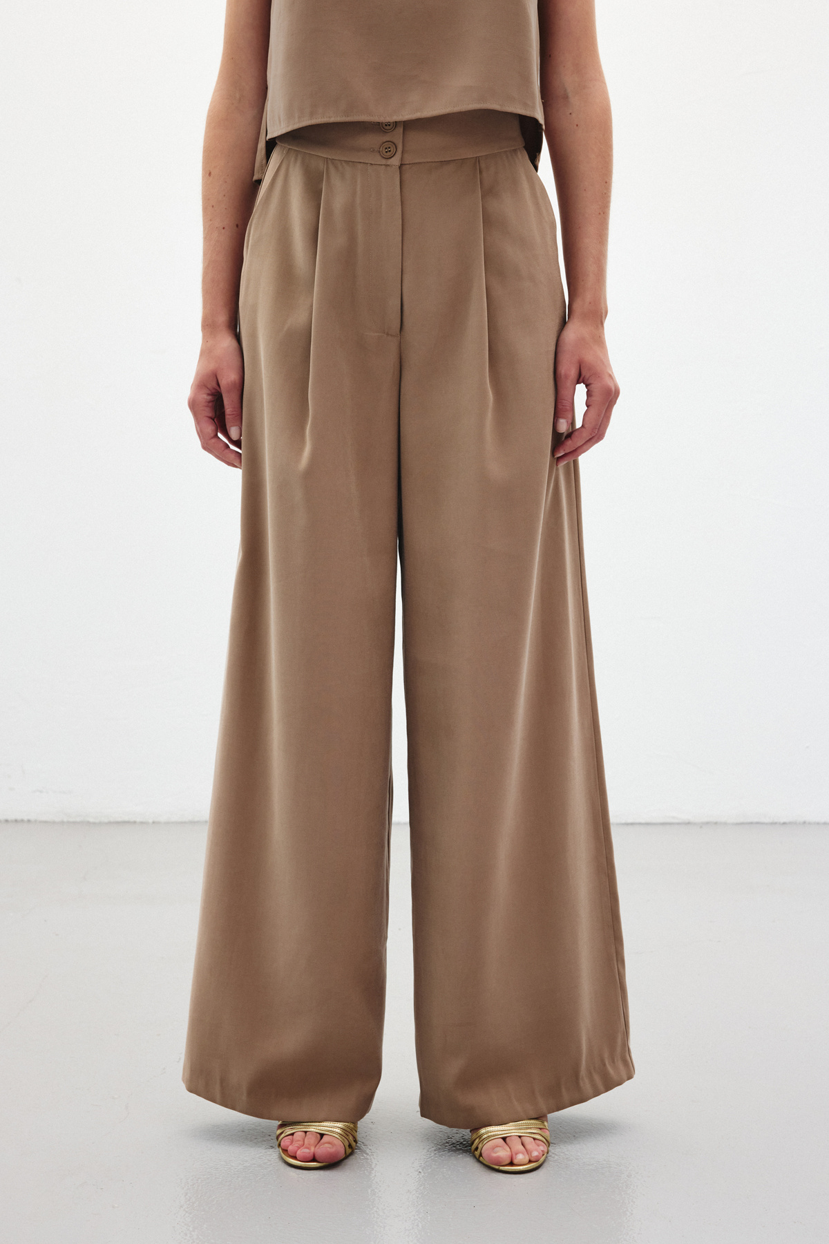 Geniş Paça Pantolon - Vizon