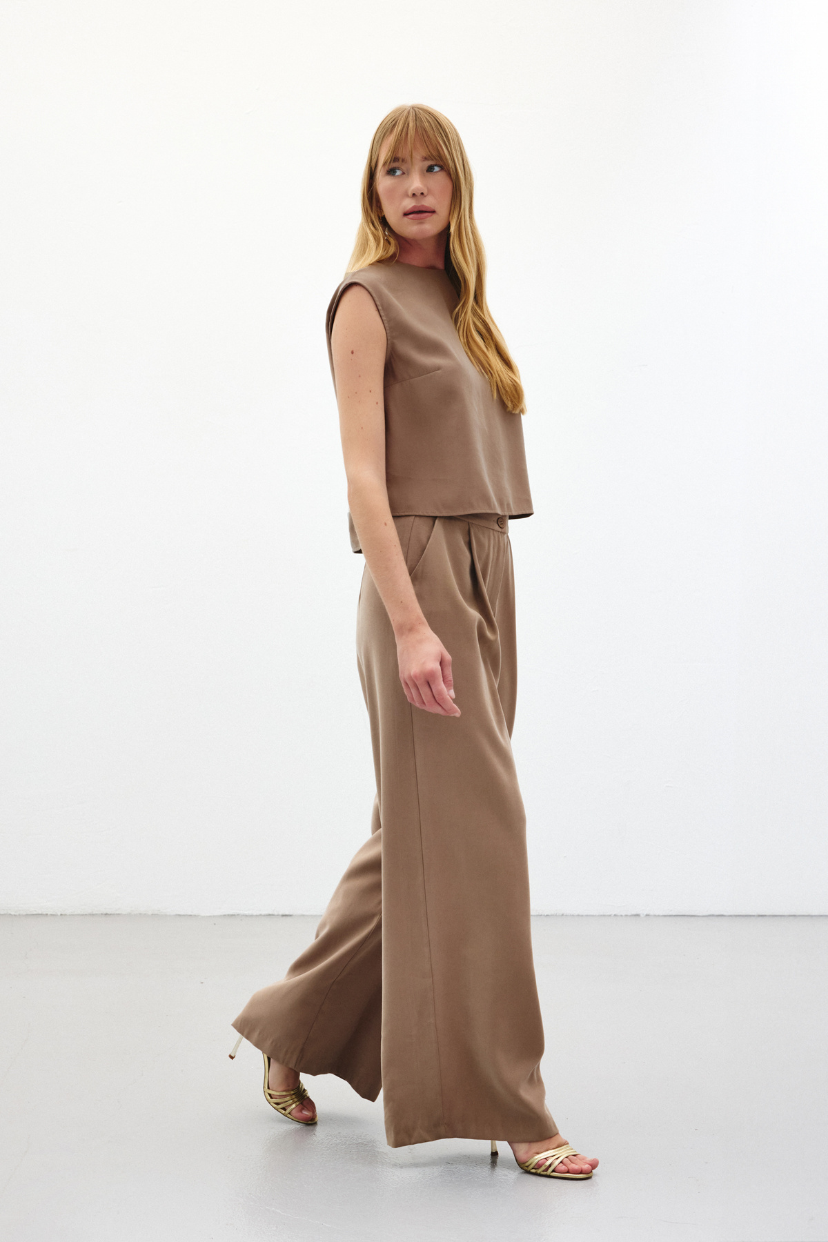 Geniş Paça Pantolon - Vizon