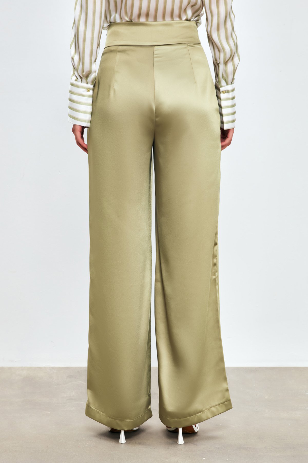 Wide Leg Satin Trousers - KKHAKI