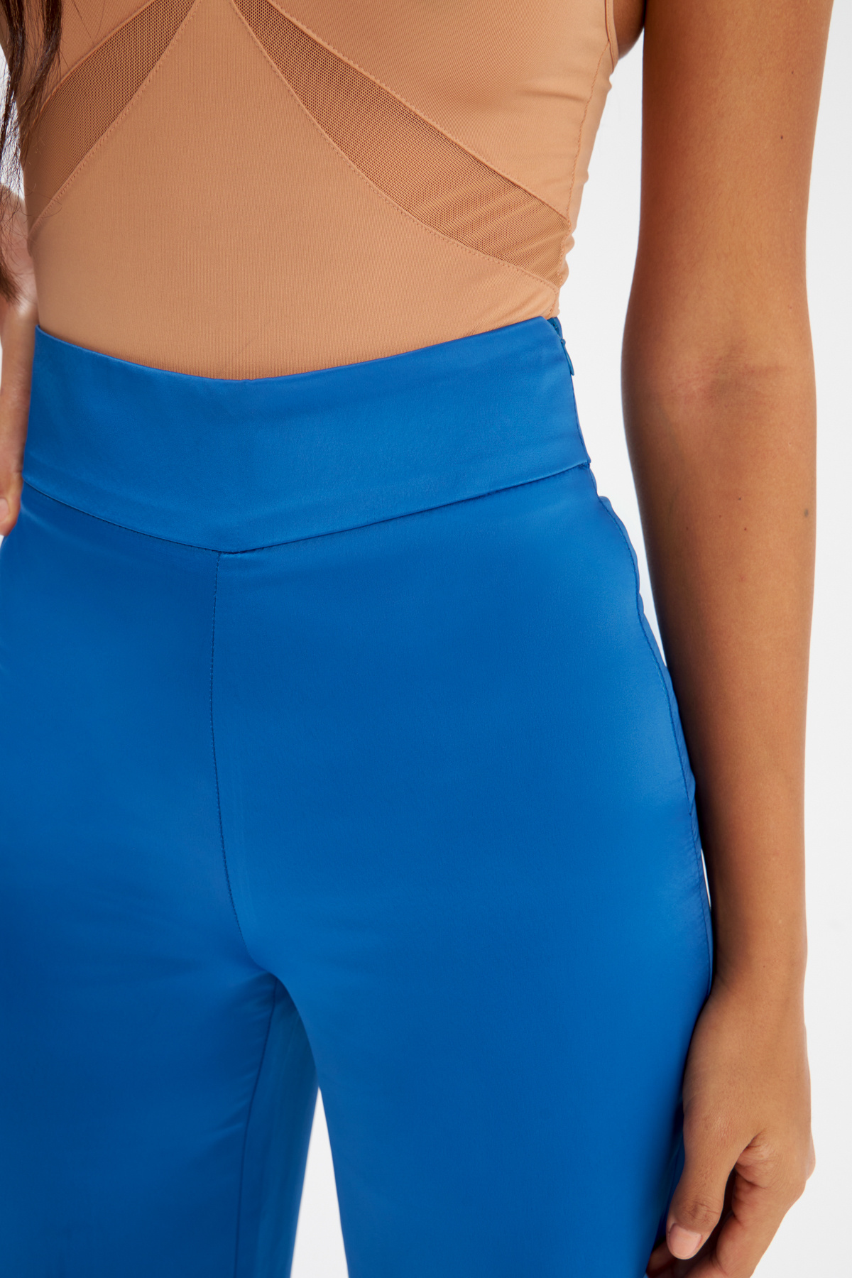 Wide Leg Satin Trousers - SAX BLUE
