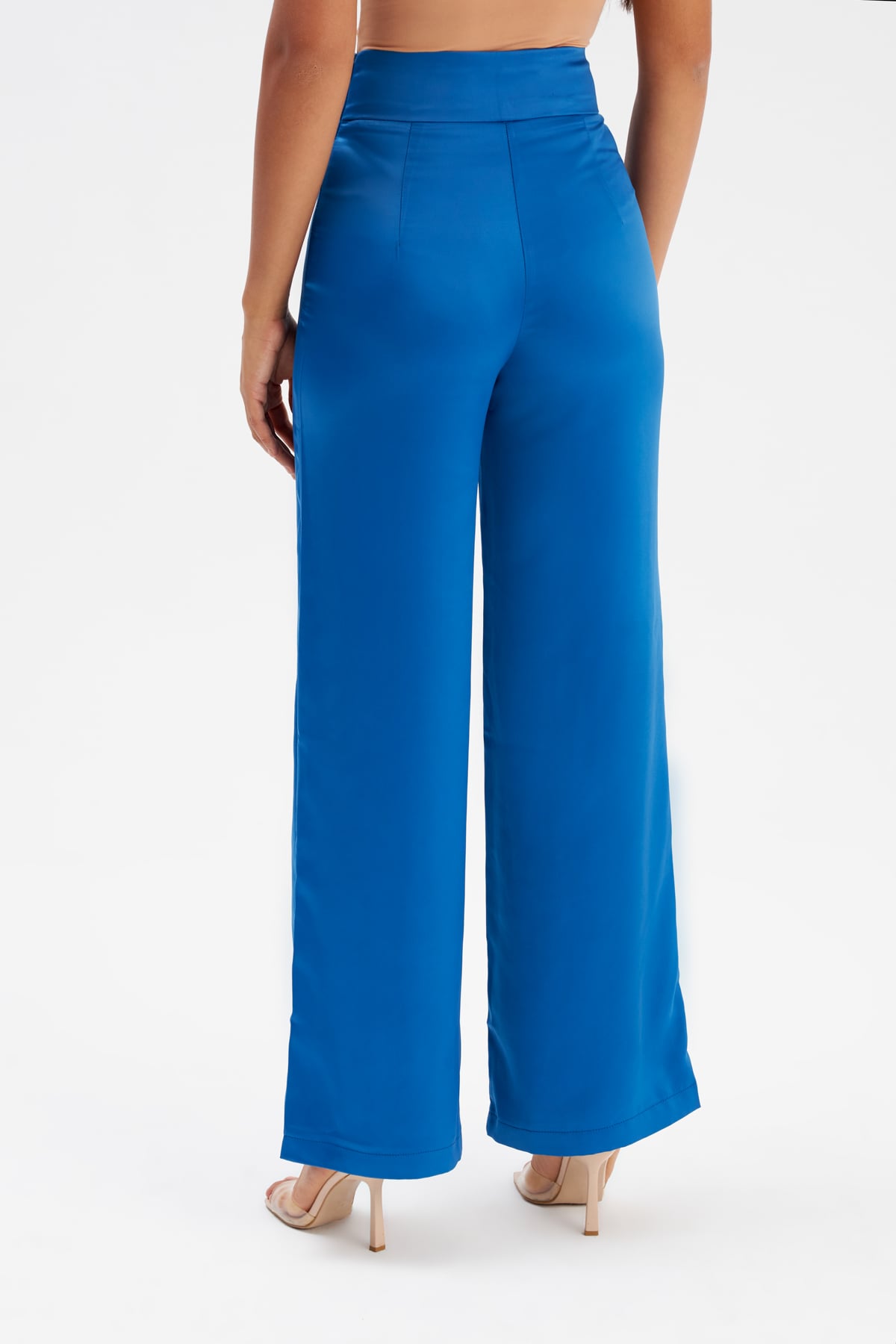 Wide Leg Satin Trousers - SAX BLUE