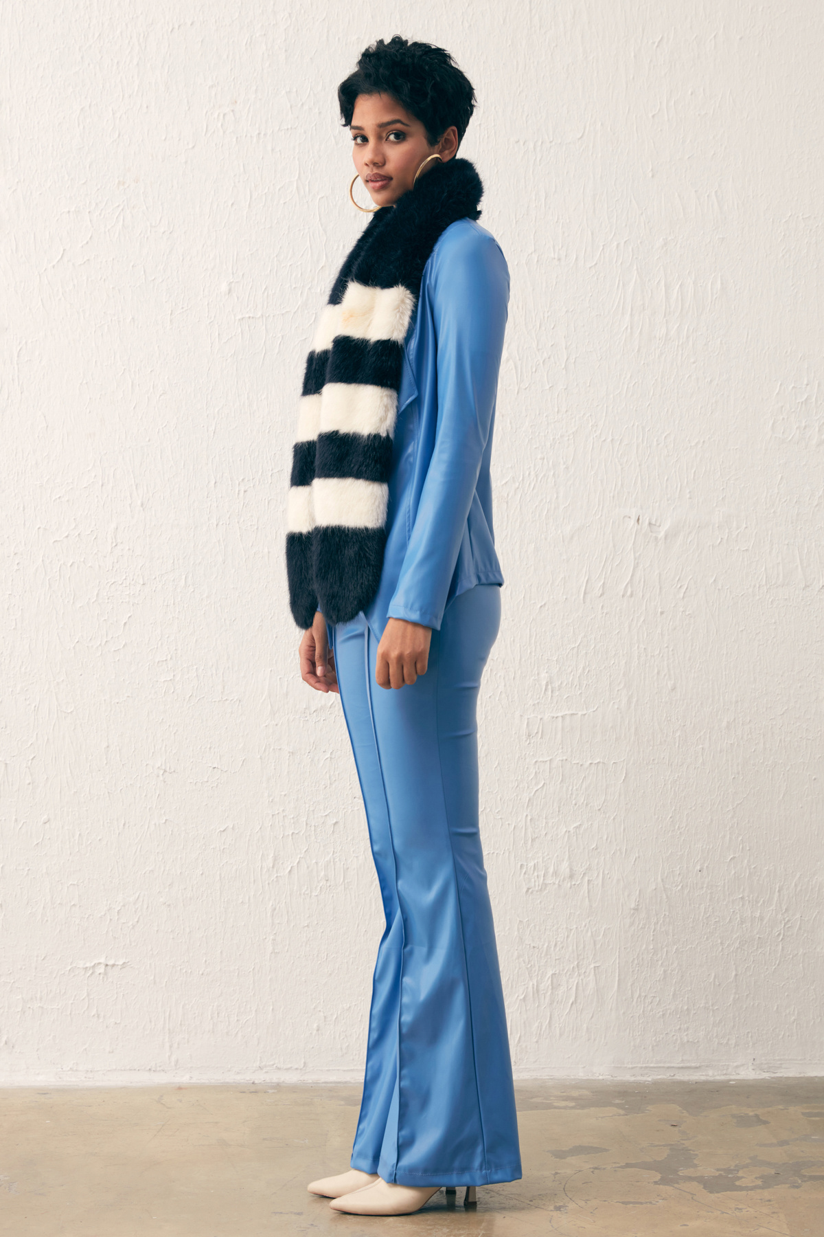 Wide Collar Leather Jacket - BLUES