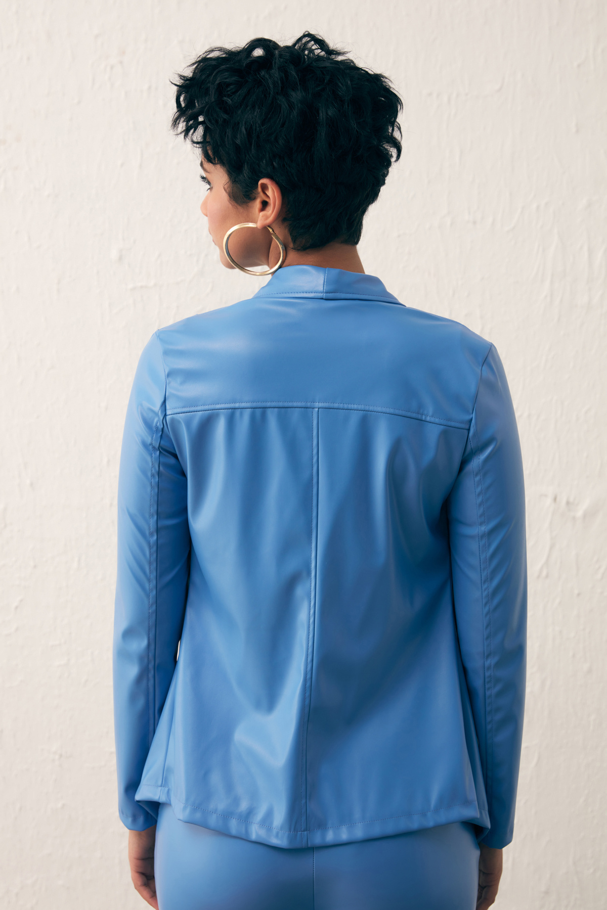 Wide Collar Leather Jacket - BLUES