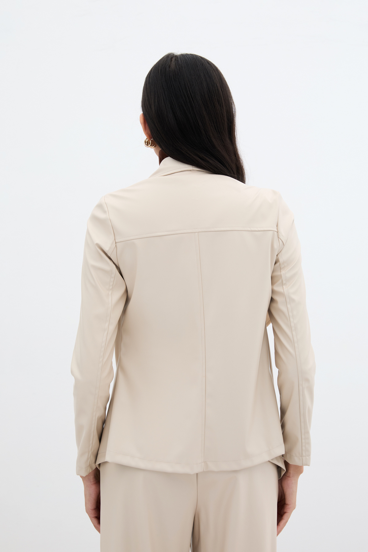 Geniş Yaka Deri Ceket - Taş