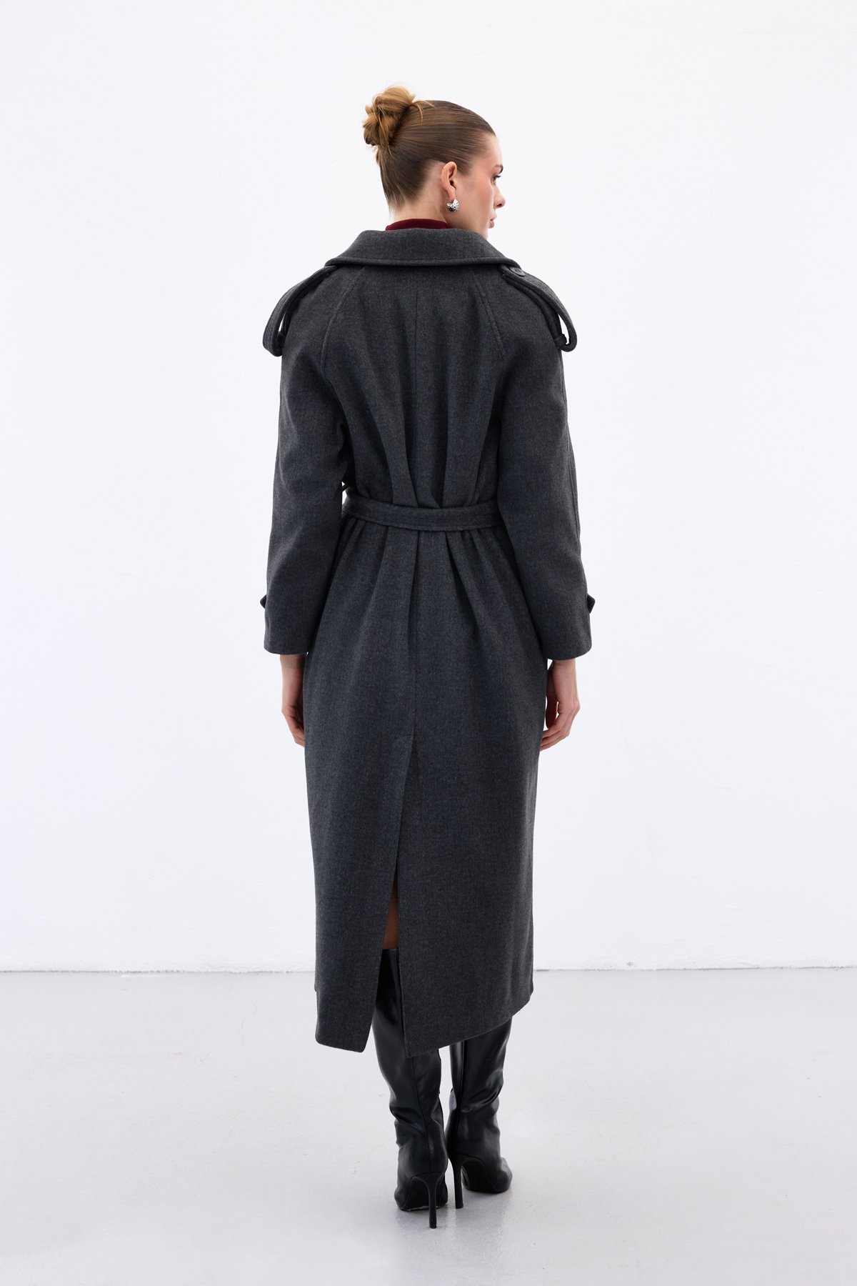 Geniş Yaka Uzun Kaban - Antrasit