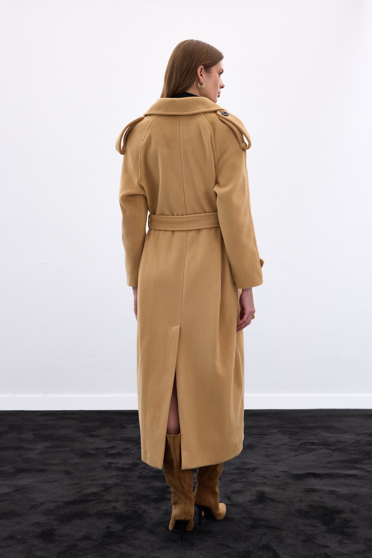 Geniş Yaka Uzun Kaban - Camel