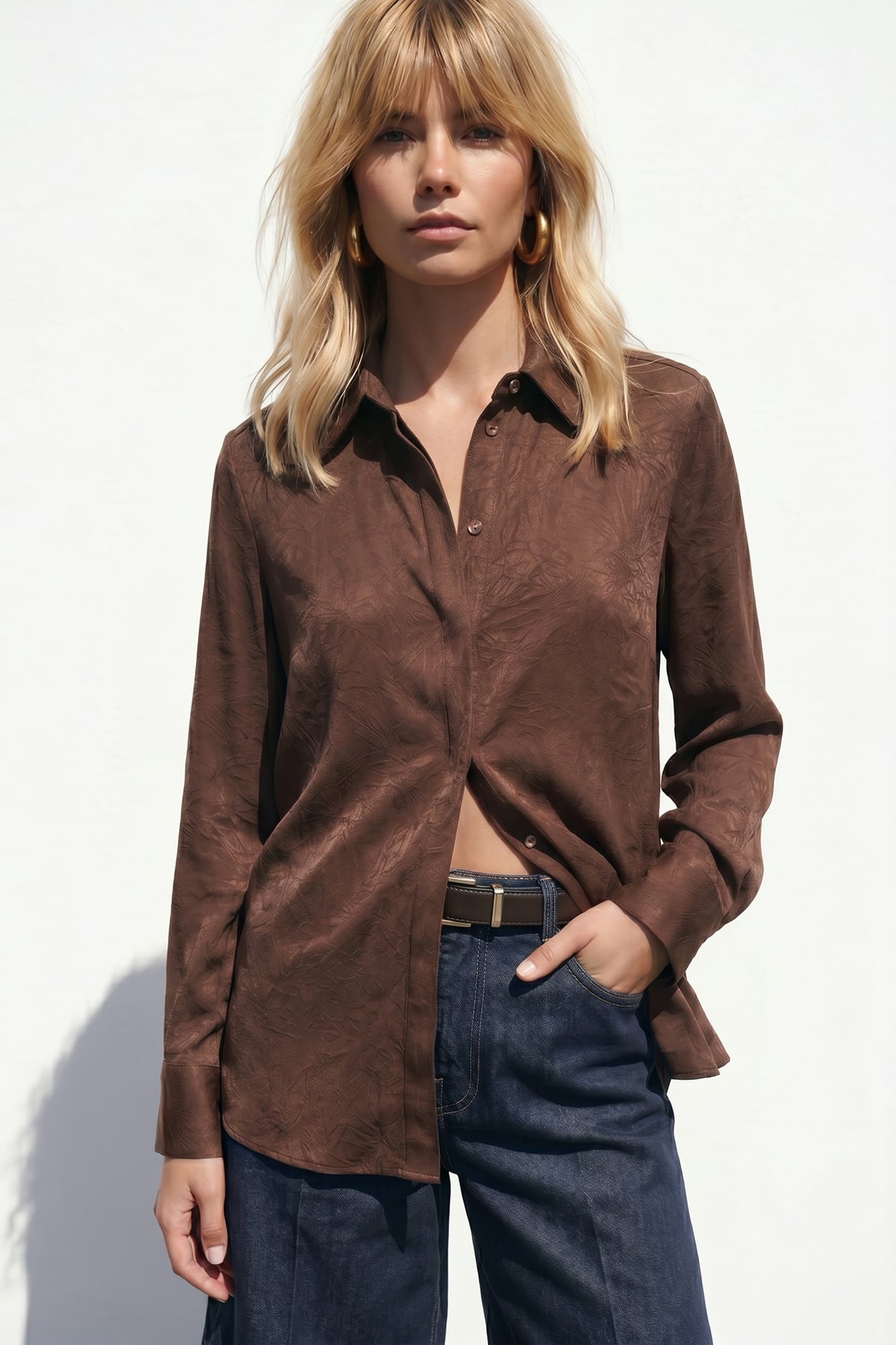 Hidden Flap Shirt - Open coffee