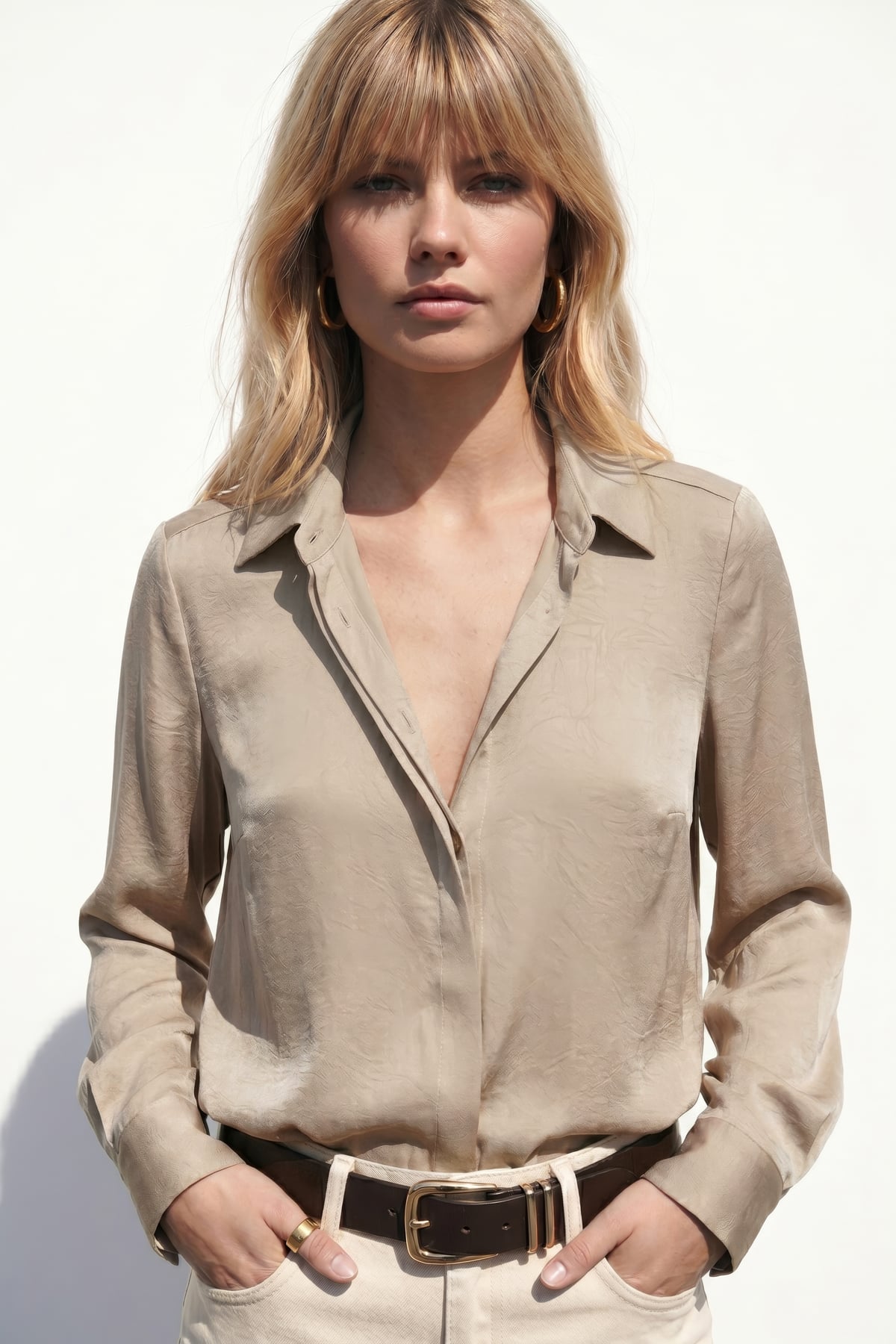 Hidden Flap Shirt - Beıge
