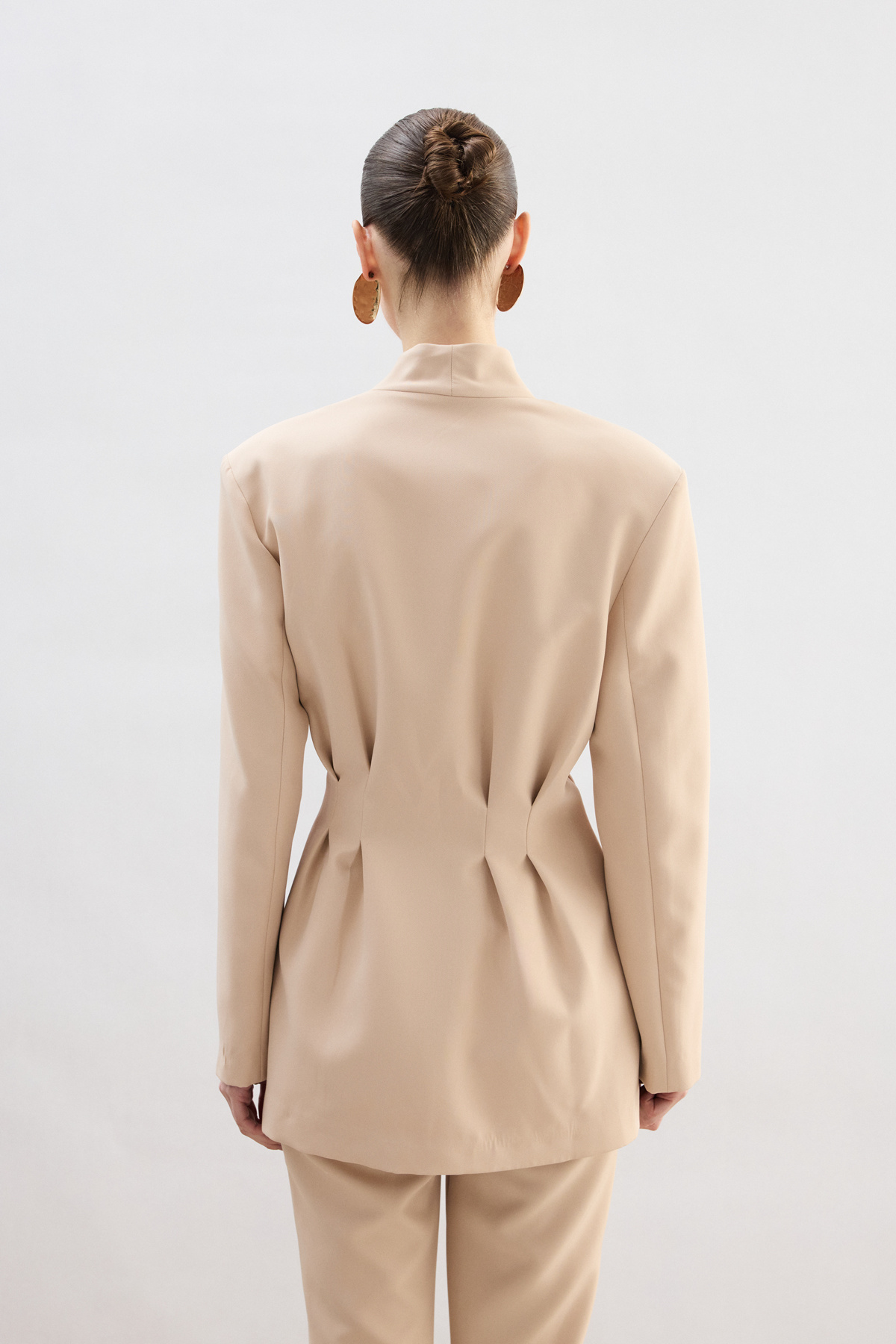 Gold Buttoned Long Jacket - Beıge