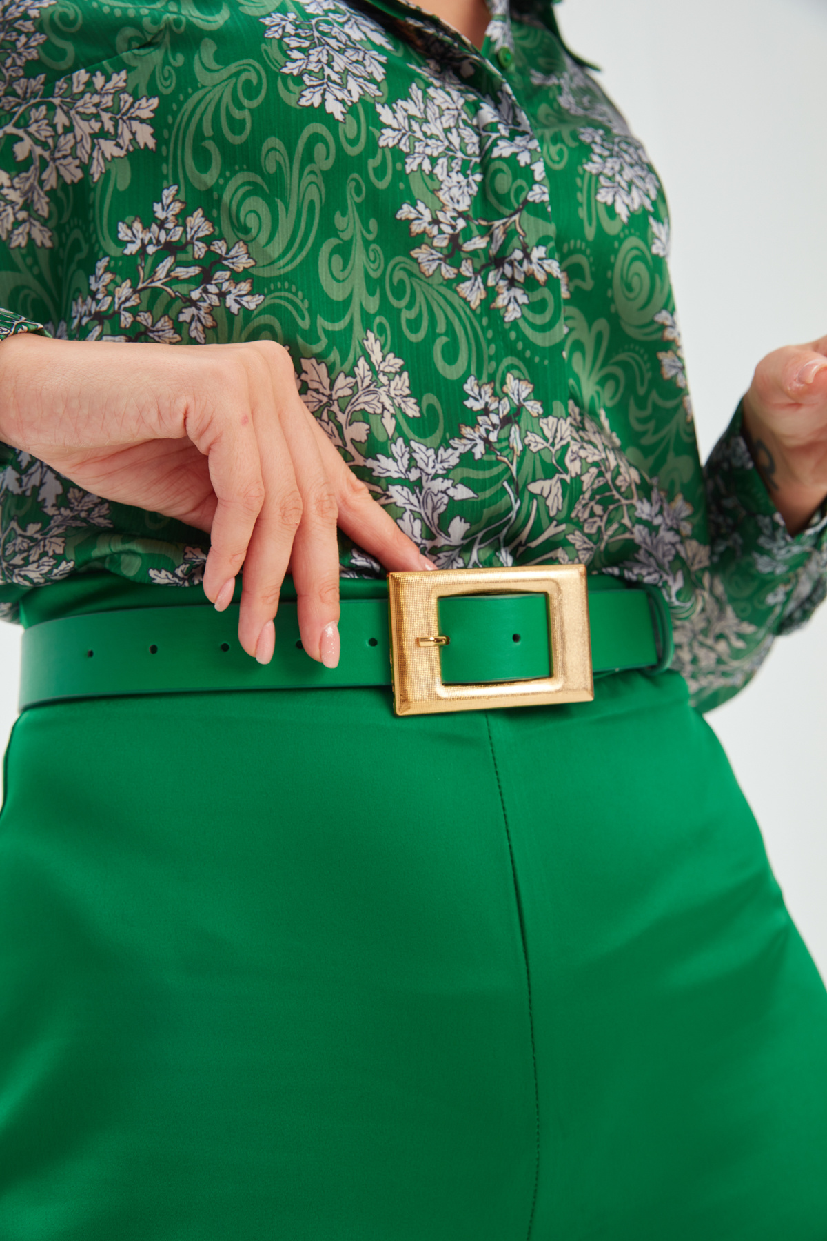 Gold Buckle Belt - GREEN
