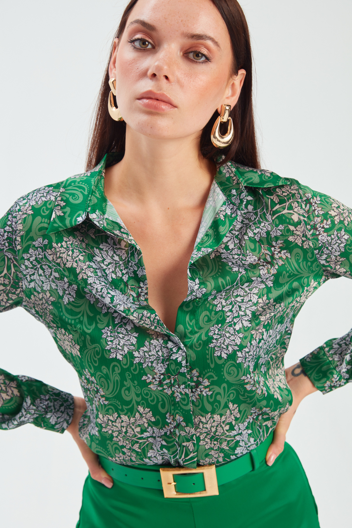 Gold Buckle Belt - GREEN