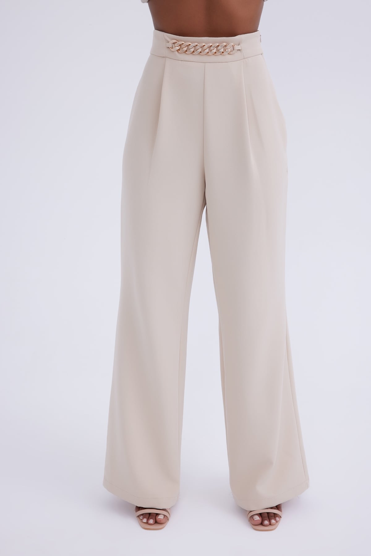 Gold zincirli wide leg fit pantolon - BEJ