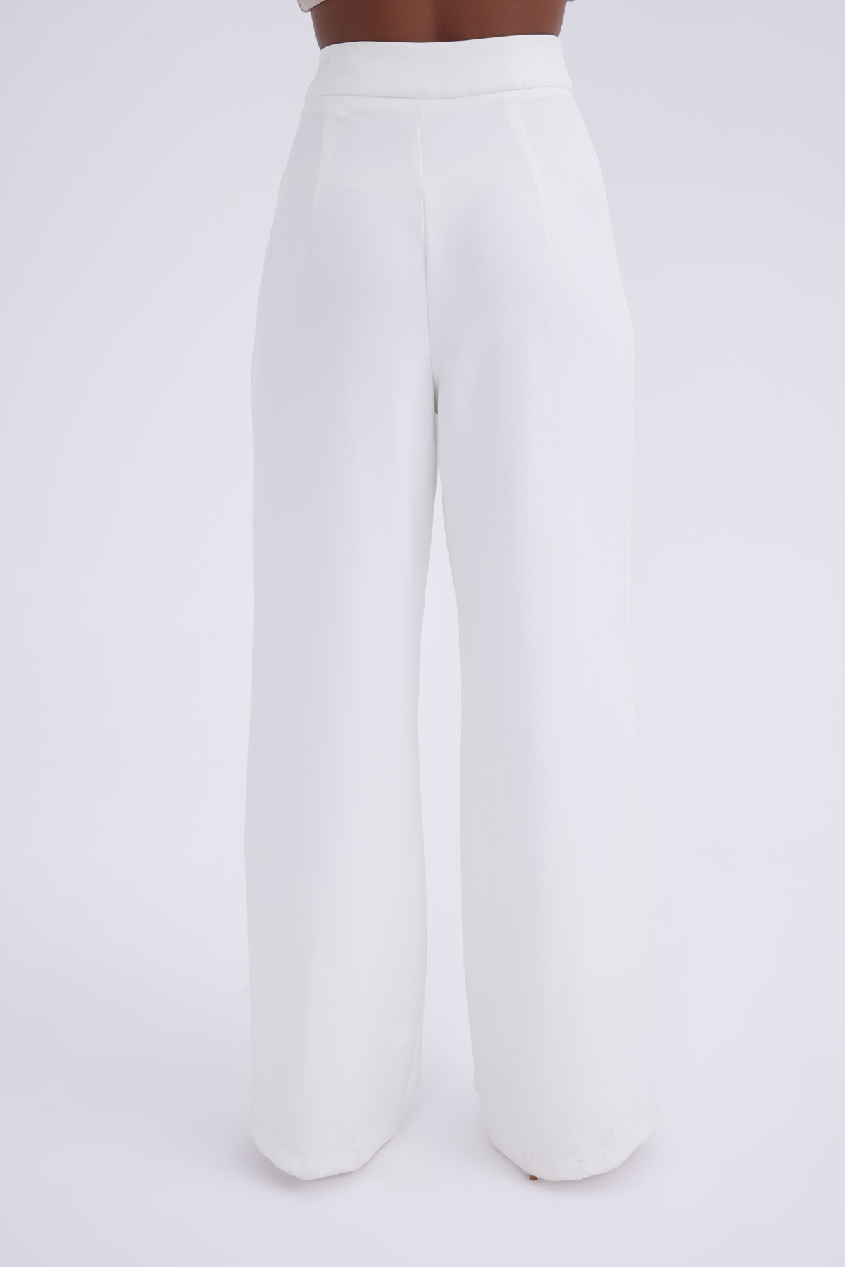 Gold zincirli wide leg fit pantolon - EKRU