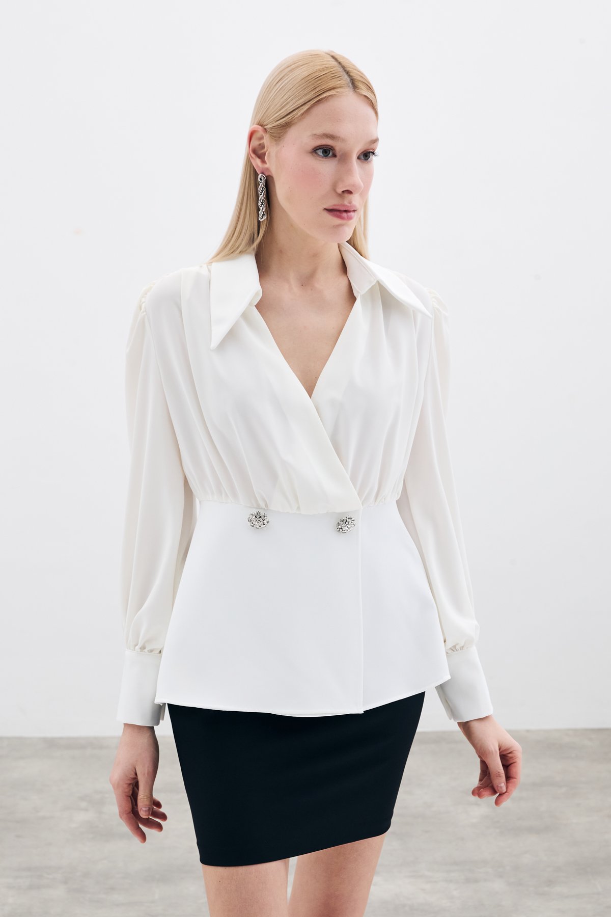 Gömlek Yakalı Bluz - Ekru