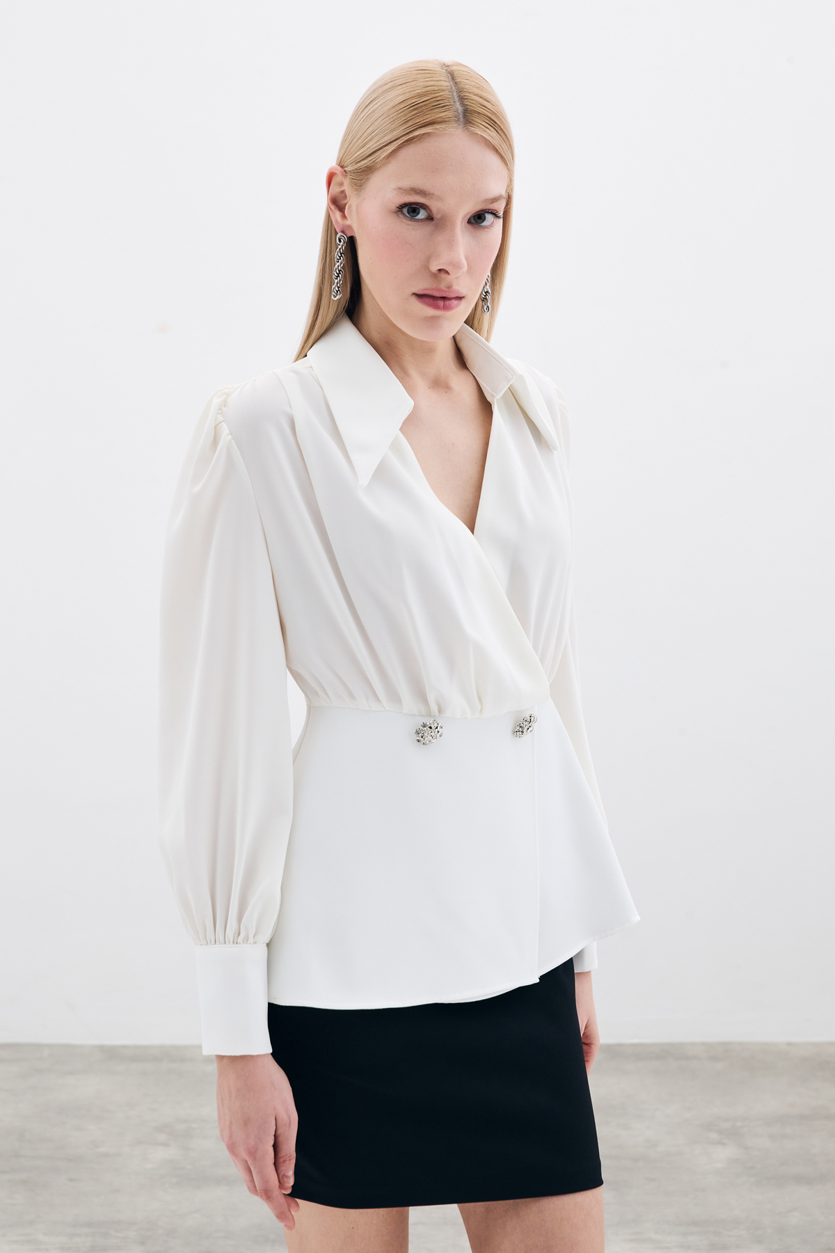 Gömlek Yakalı Bluz - Ekru