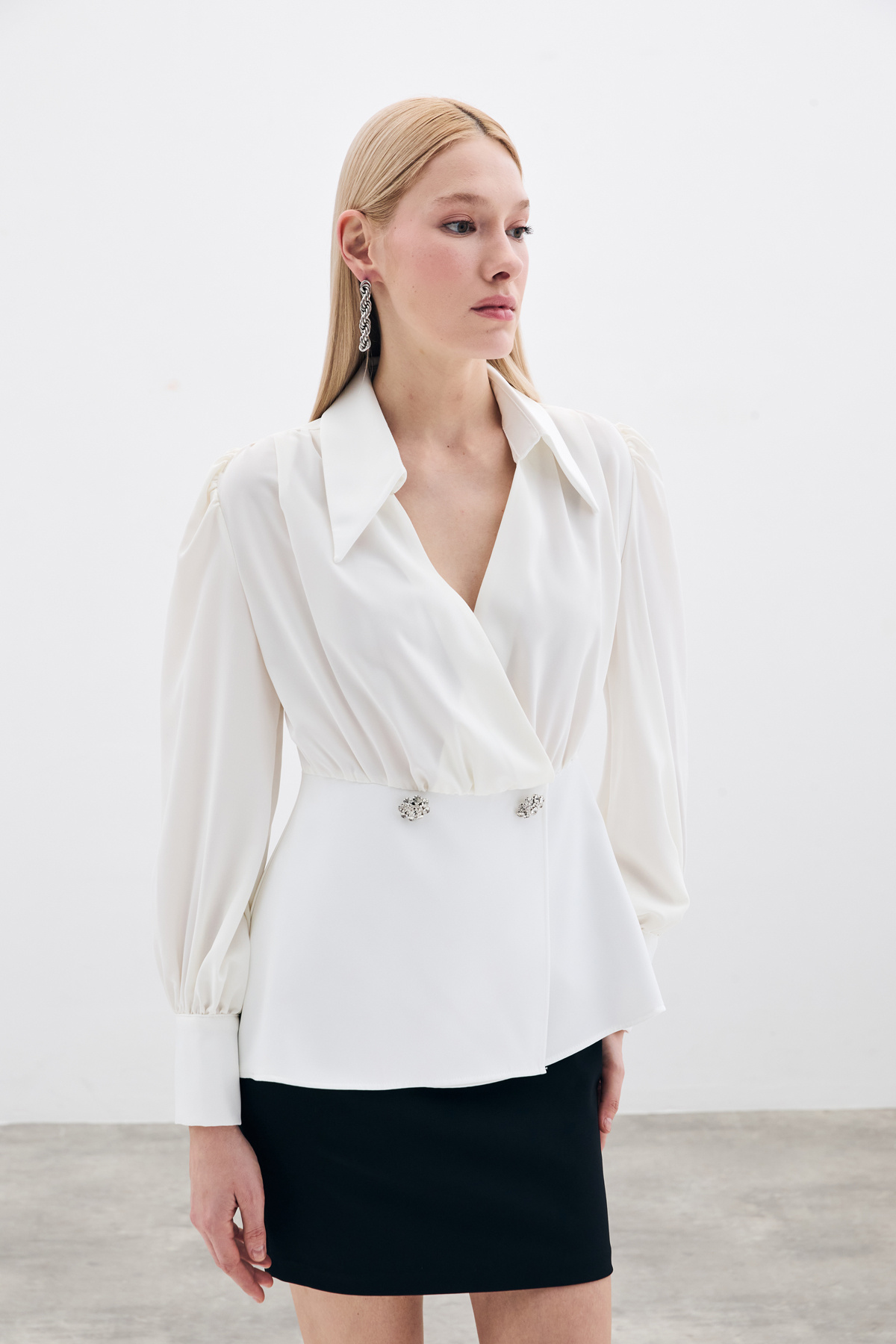 Gömlek Yakalı Bluz - Ekru