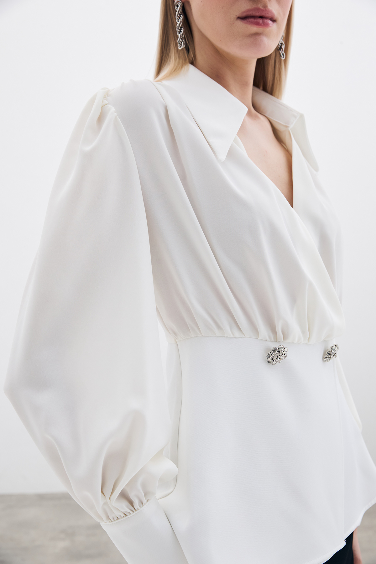 Gömlek Yakalı Bluz - Ekru