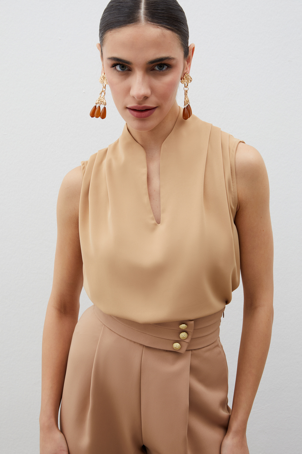 Hakim Yaka Kolsuz Bluz - CAMEL
