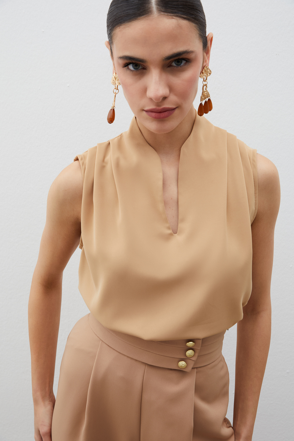 Hakim Yaka Kolsuz Bluz - CAMEL