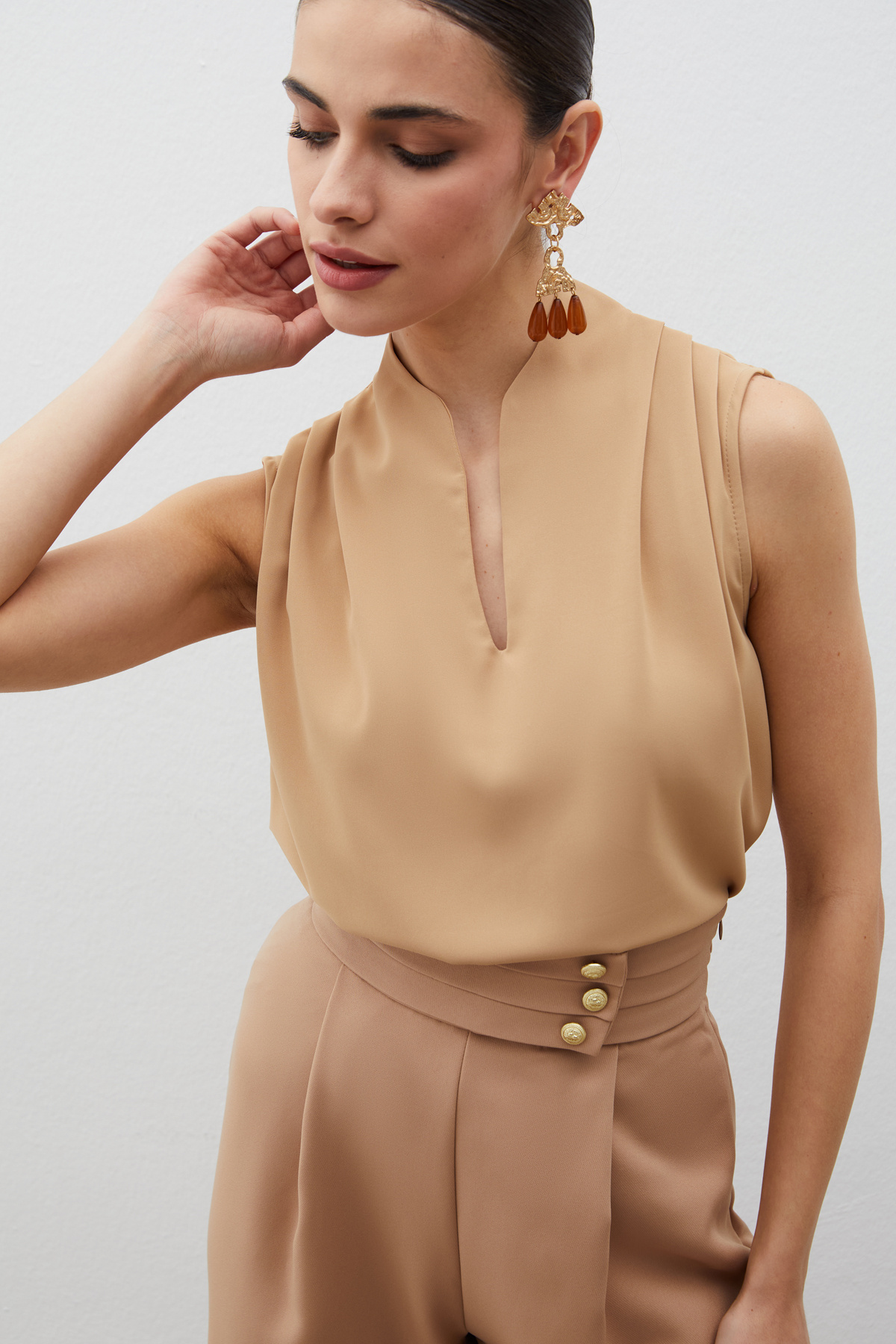 Hakim Yaka Kolsuz Bluz - CAMEL