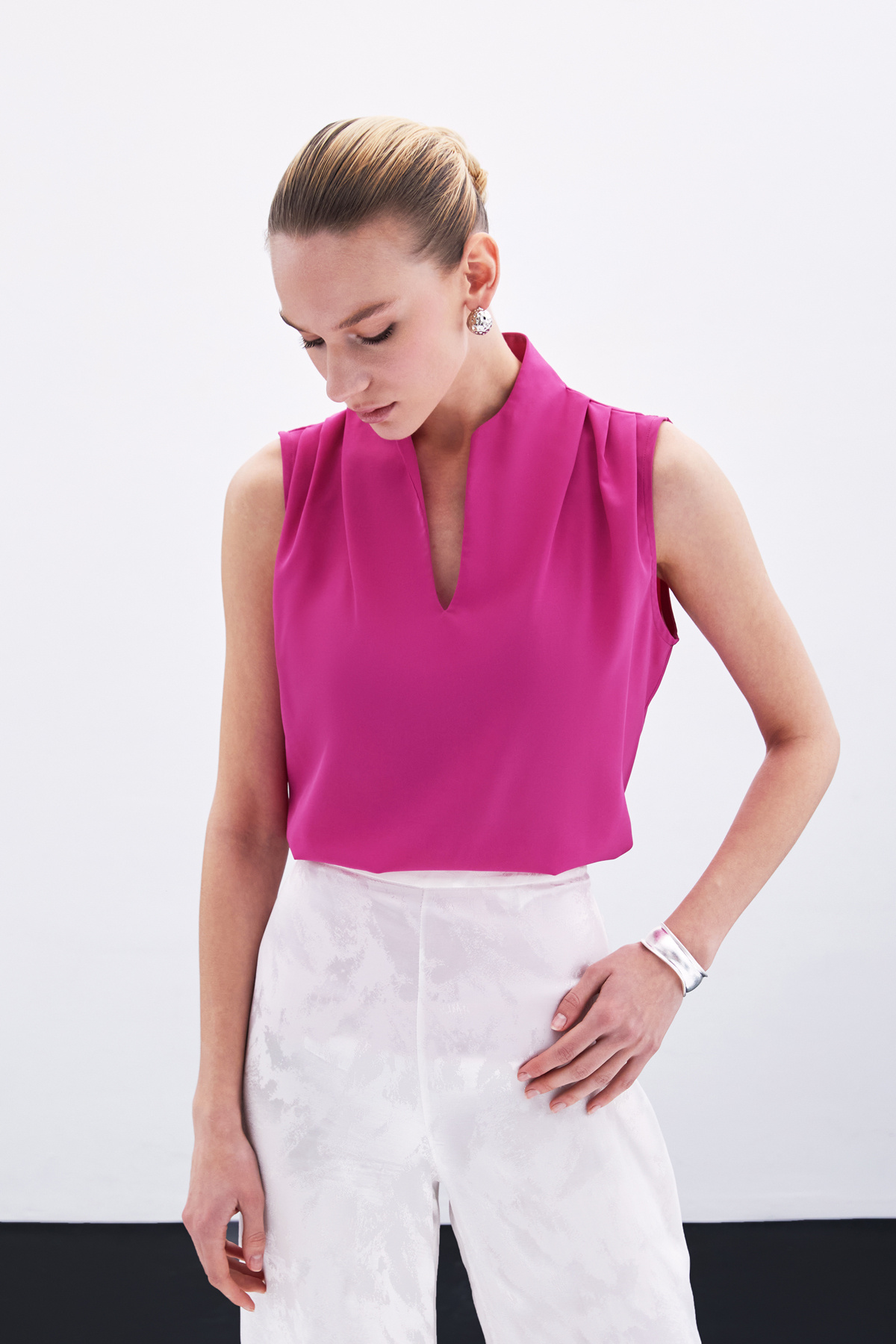 Hakim Yaka Kolsuz Bluz - Fuşya