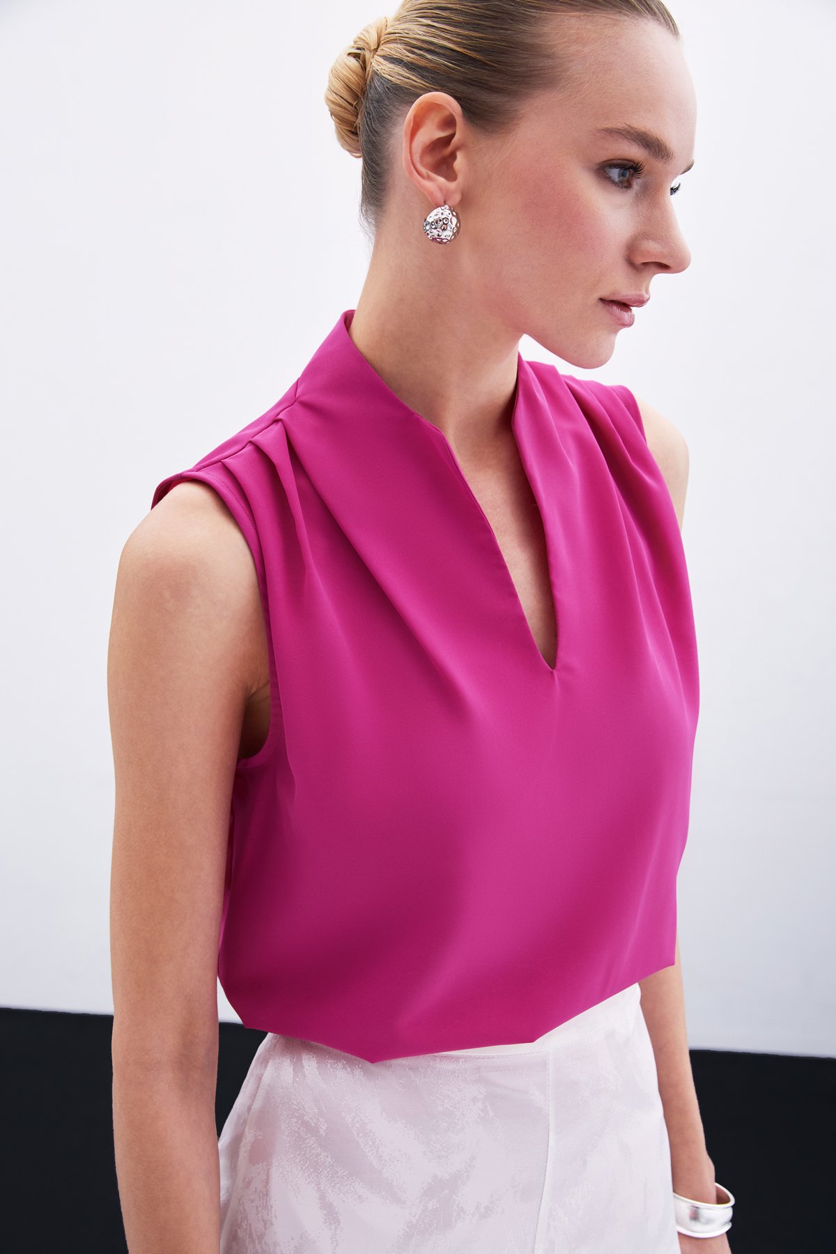 Hakim Yaka Kolsuz Bluz - Fuşya