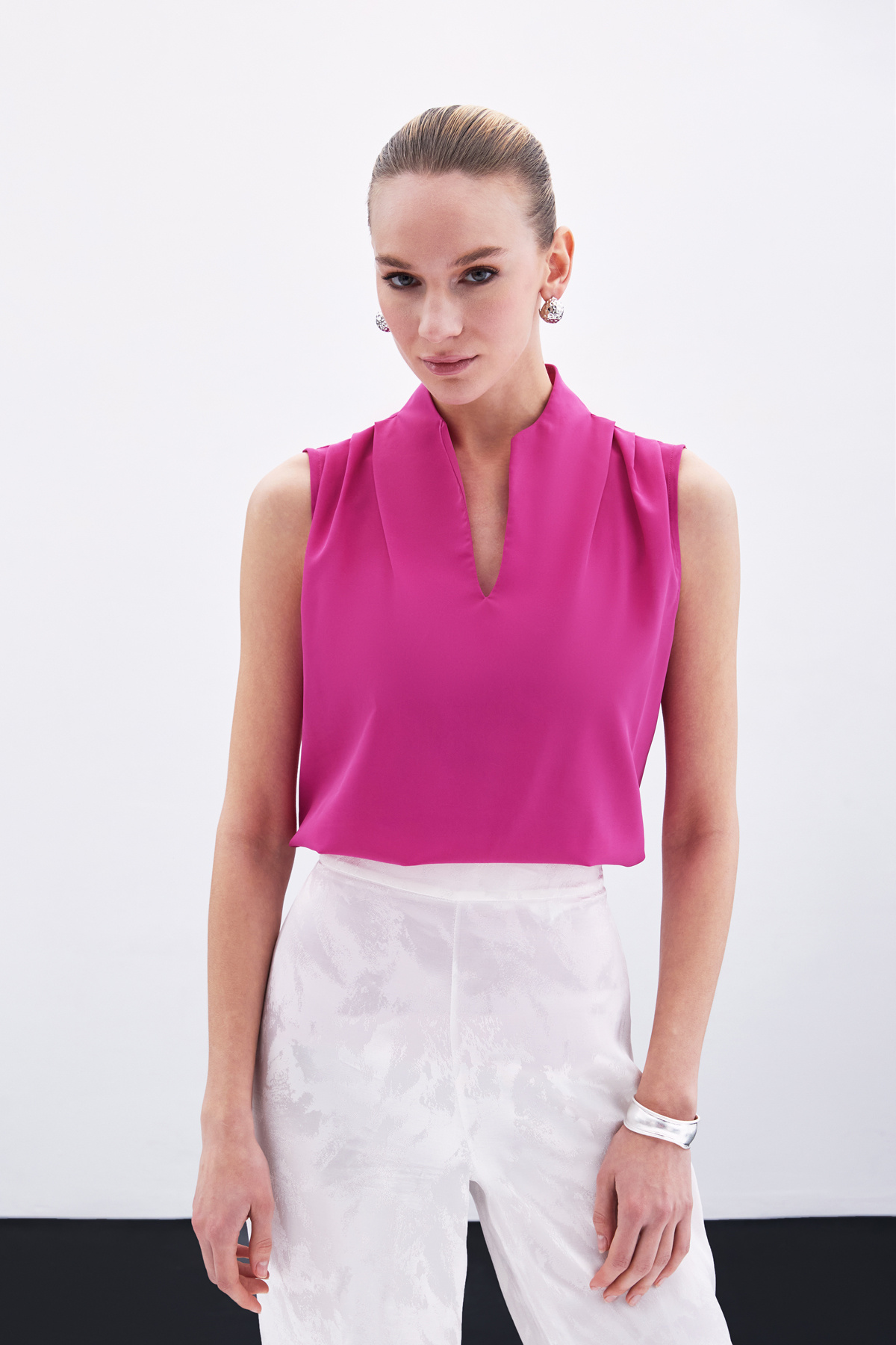 Hakim Yaka Kolsuz Bluz - Fuşya