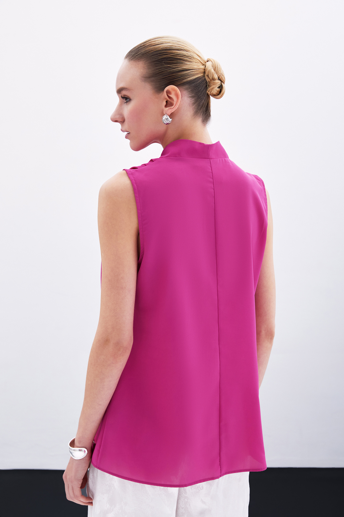 Hakim Yaka Kolsuz Bluz - Fuşya