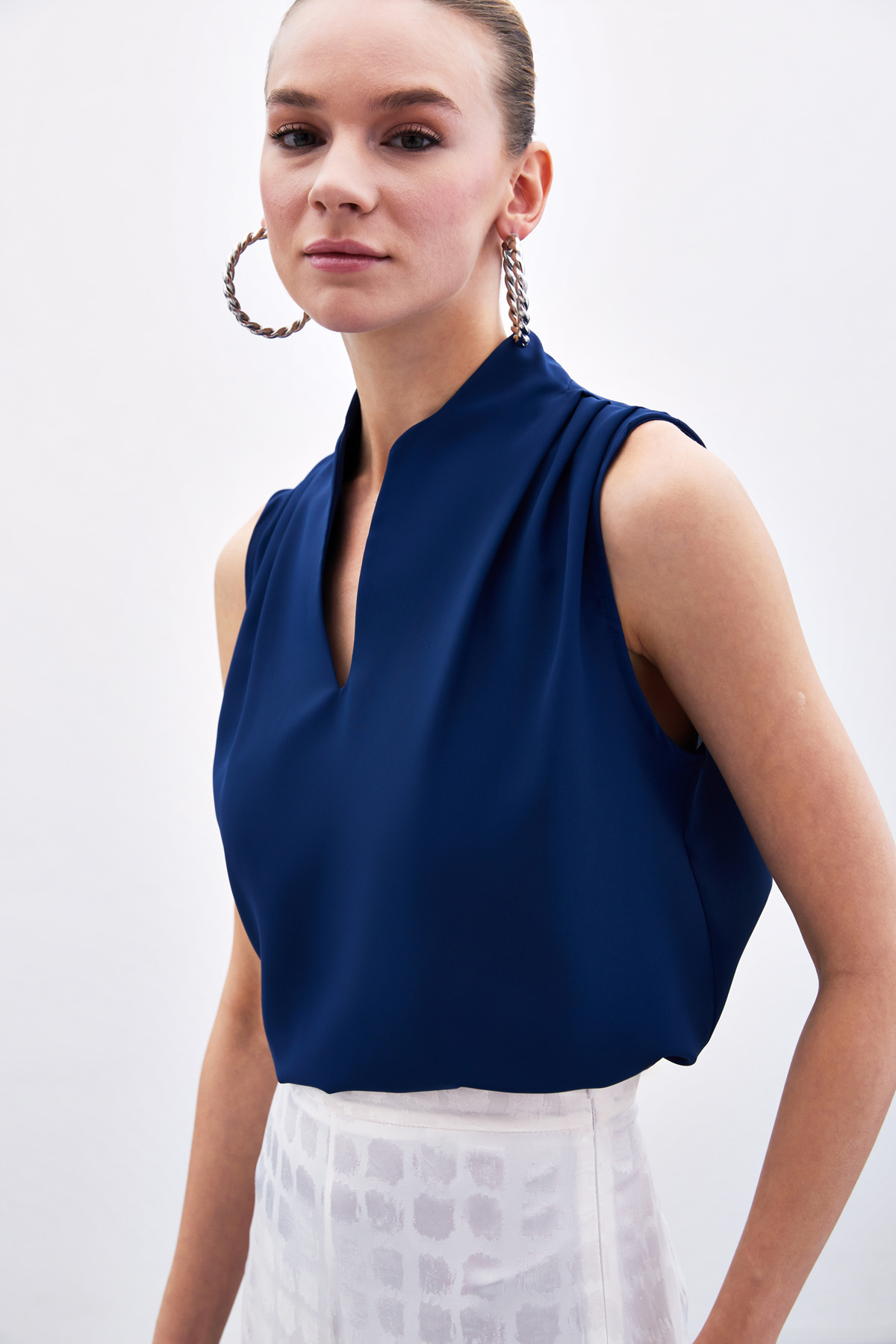 Hakim Yaka Kolsuz Bluz - Lacivert