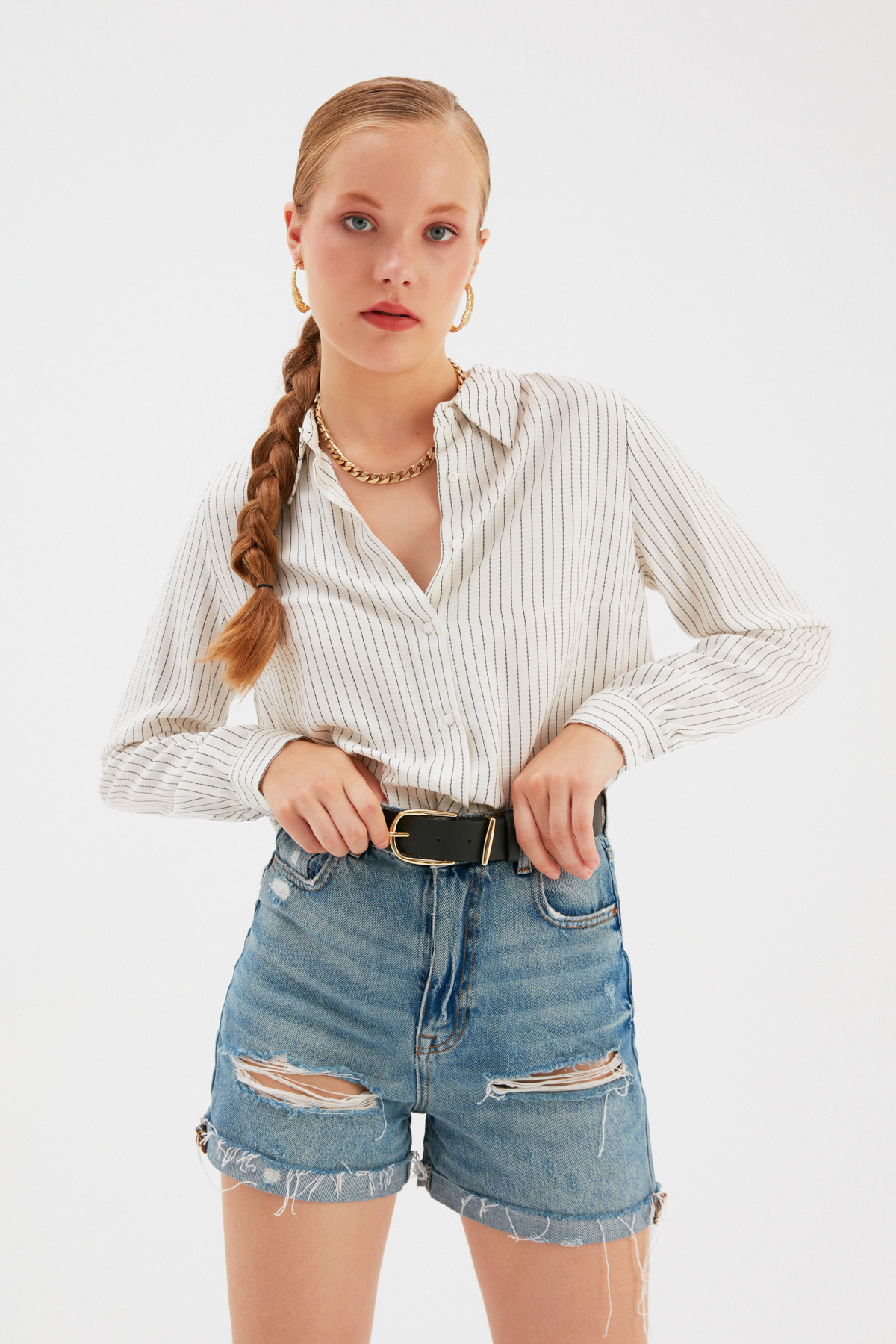 Slim Gold Buckle Belt - BLACK