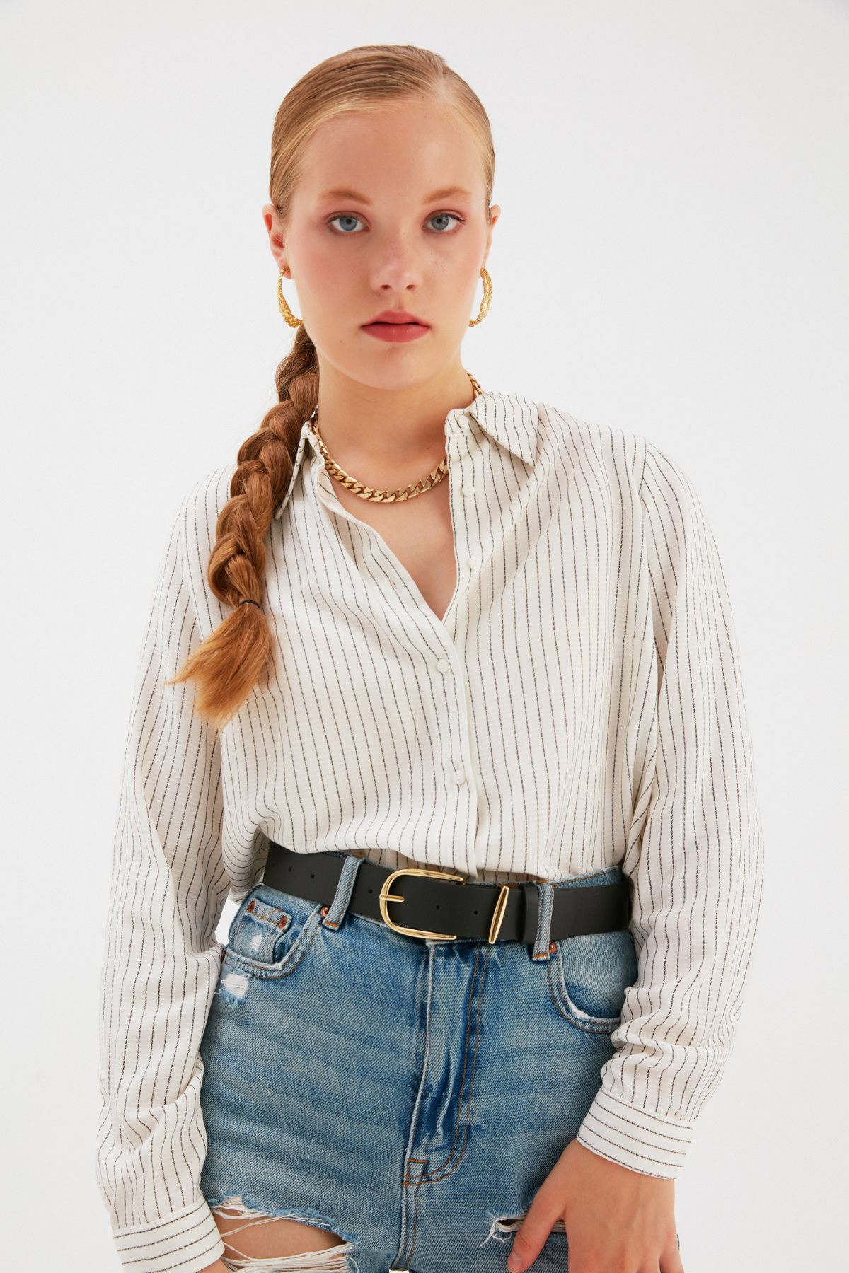 Slim Gold Buckle Belt - BLACK