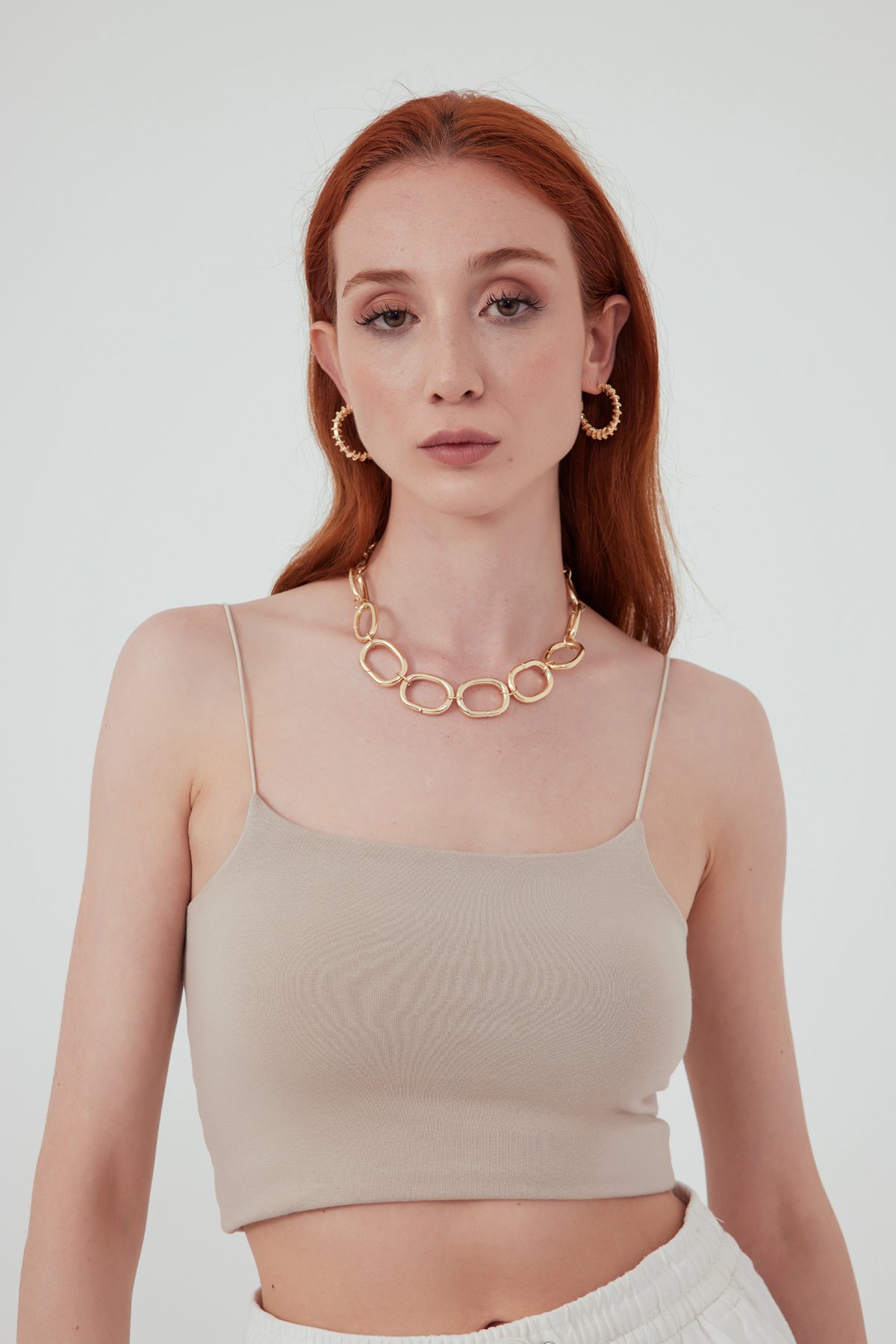 İp askılı crop - BEJ