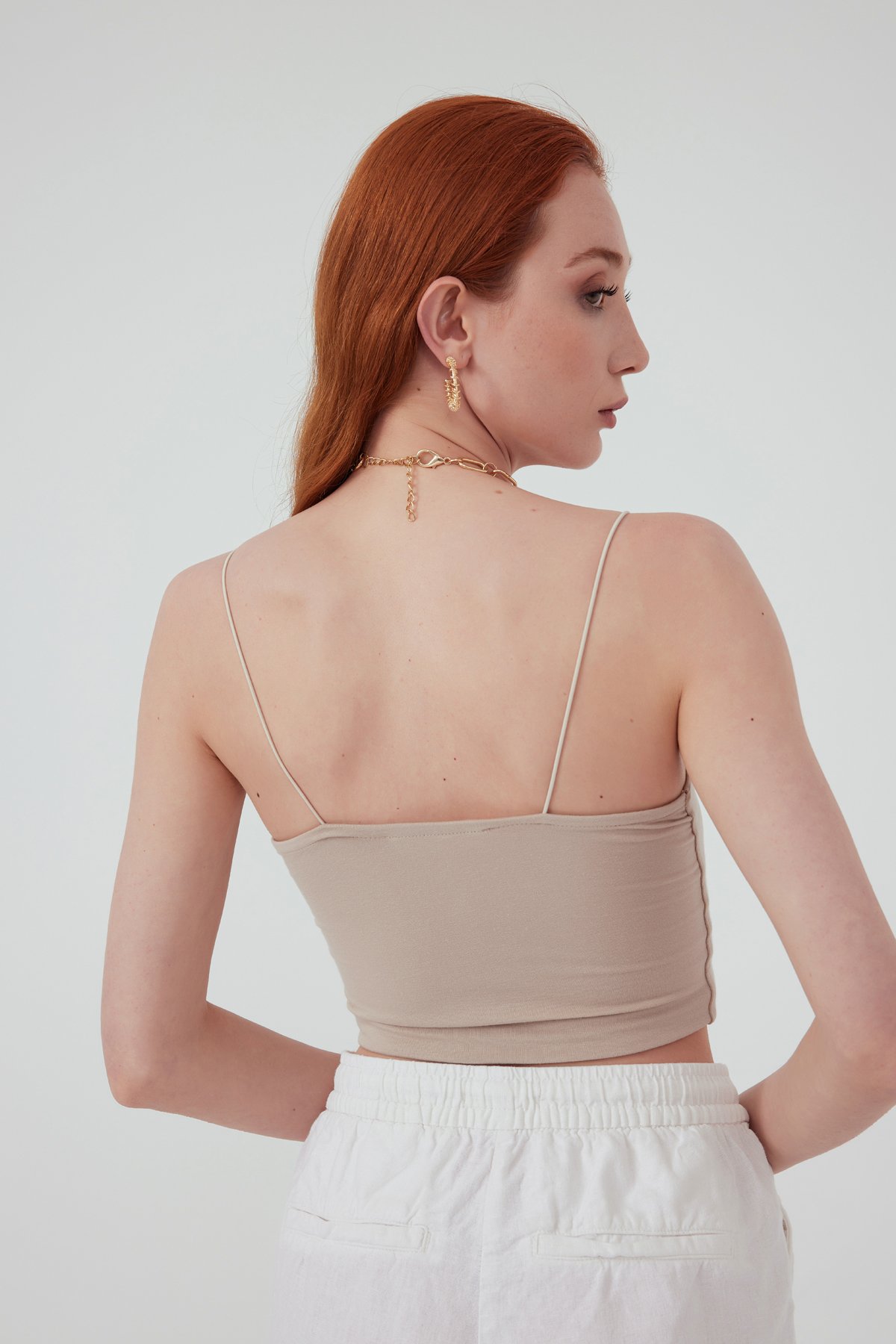İp askılı crop - BEJ