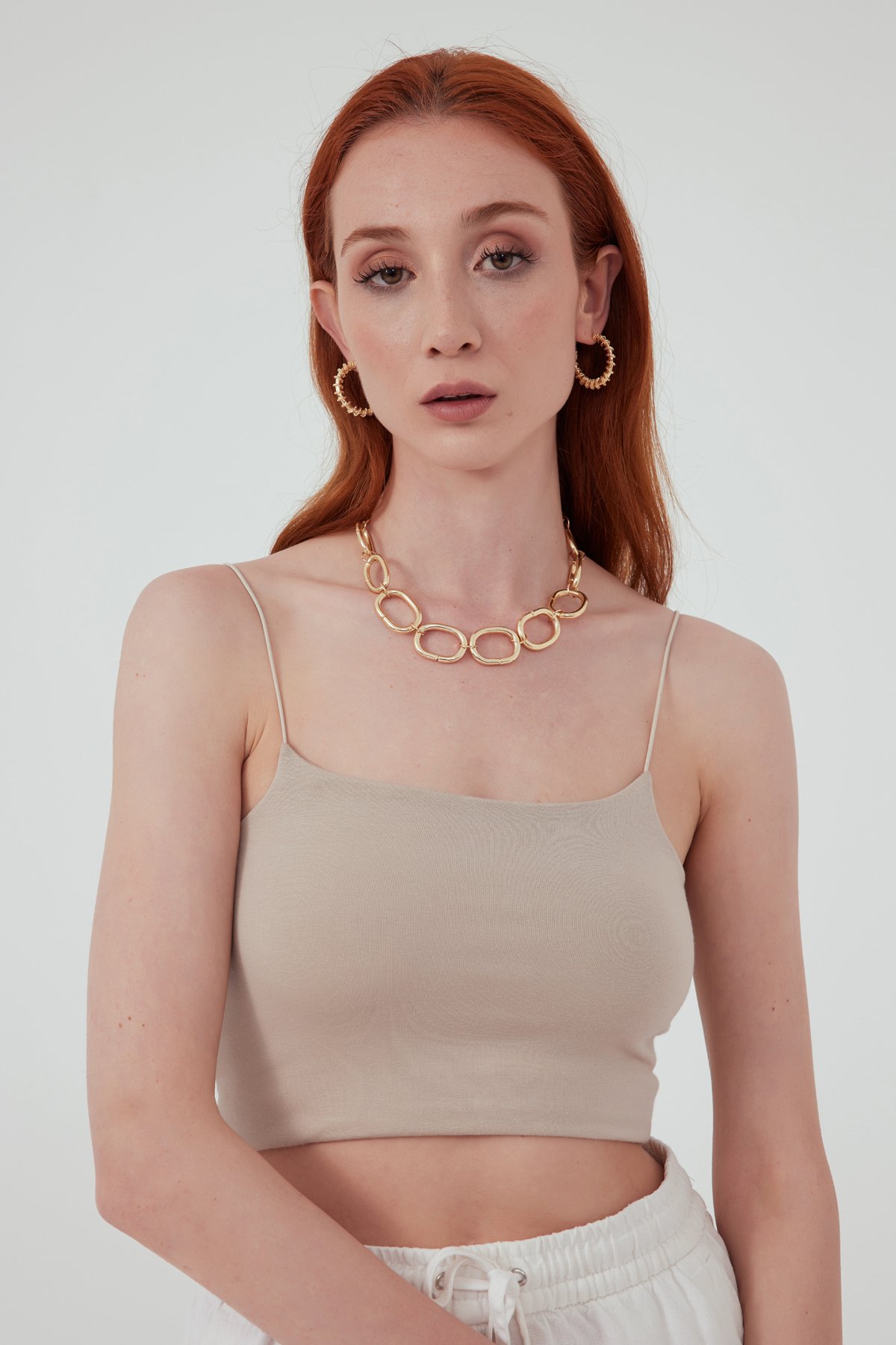 İp askılı crop - BEJ