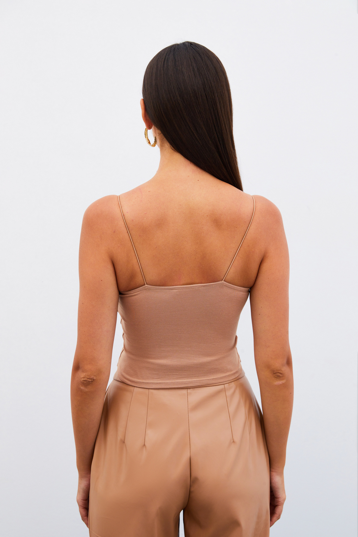 İp Askılı Crop Bluz - CAMEL